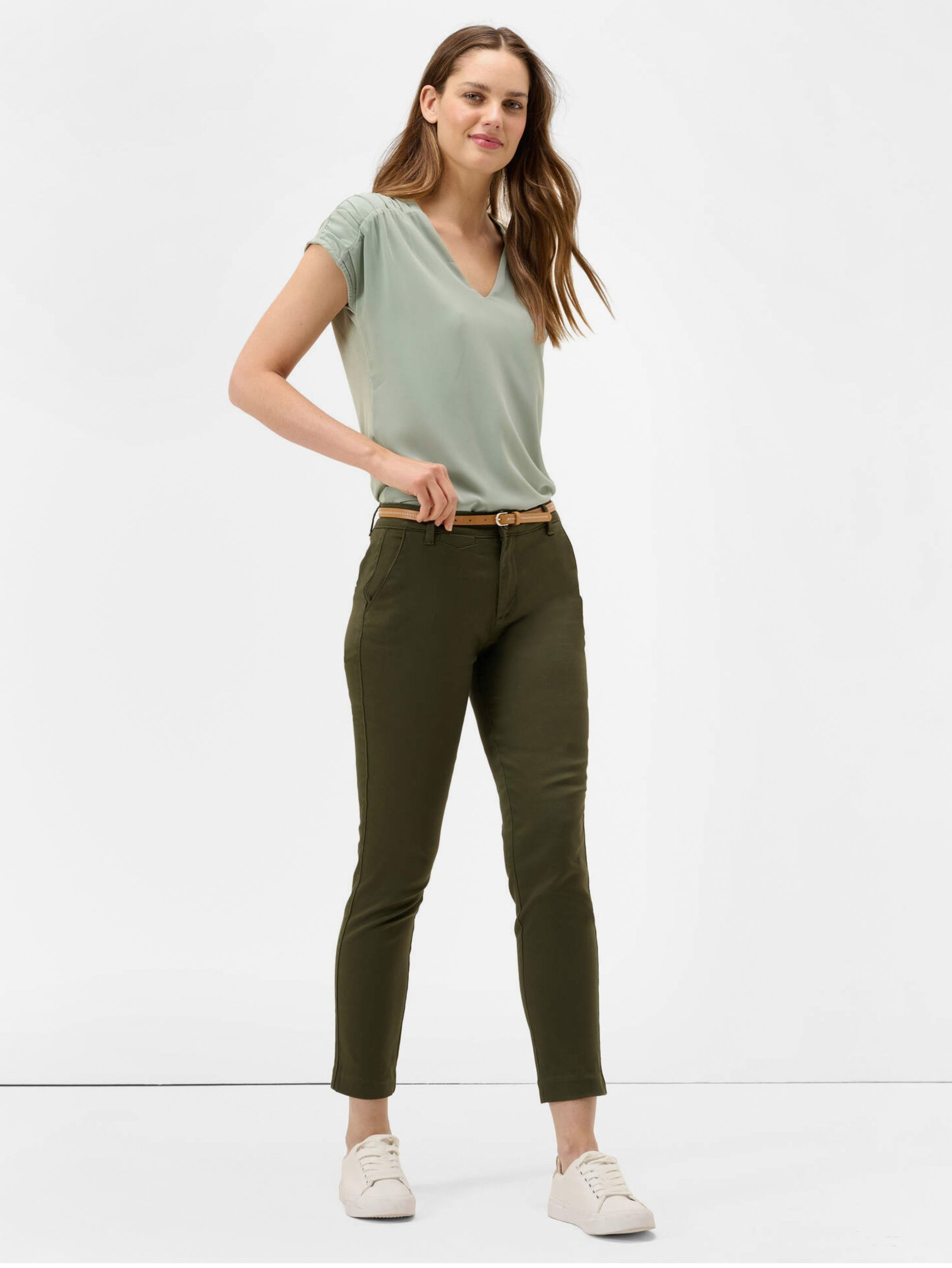 Khaki zkrácené chino kalhoty s páskem ORSAY