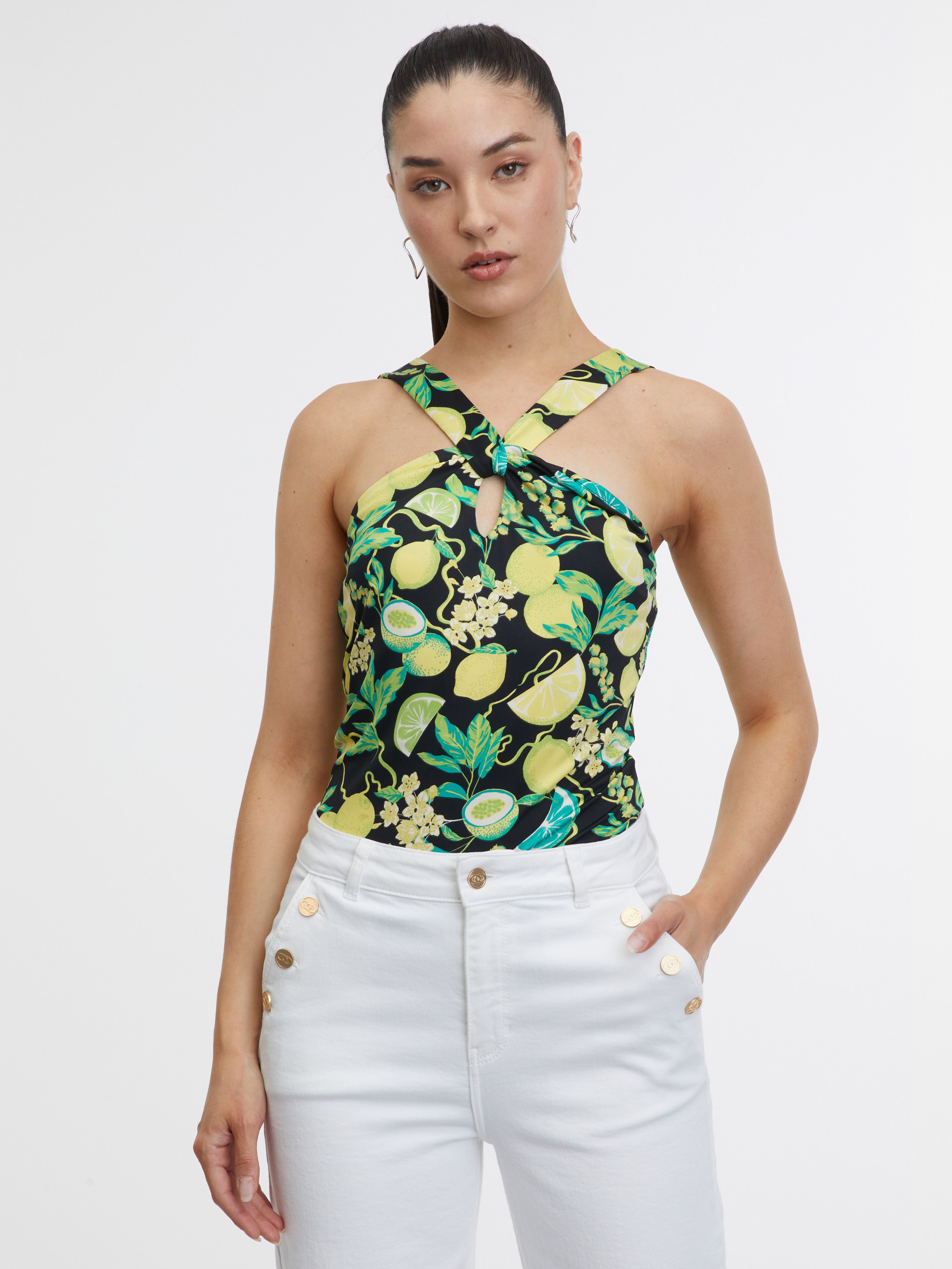 Schwarz-gelb gemustertes Damen-Tank-Top ORSAY
