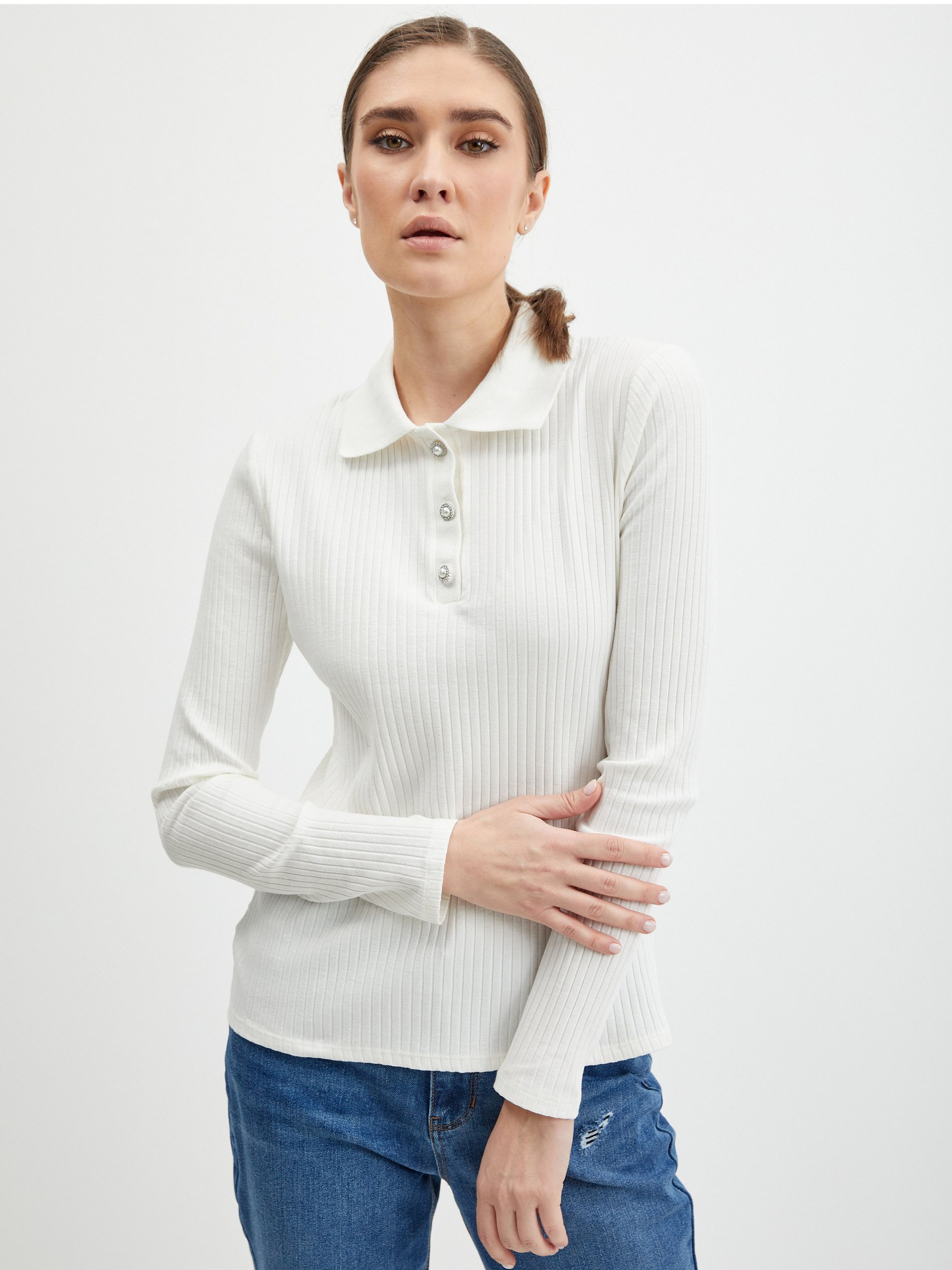 Weißes geripptes Damen Poloshirt ORSAY