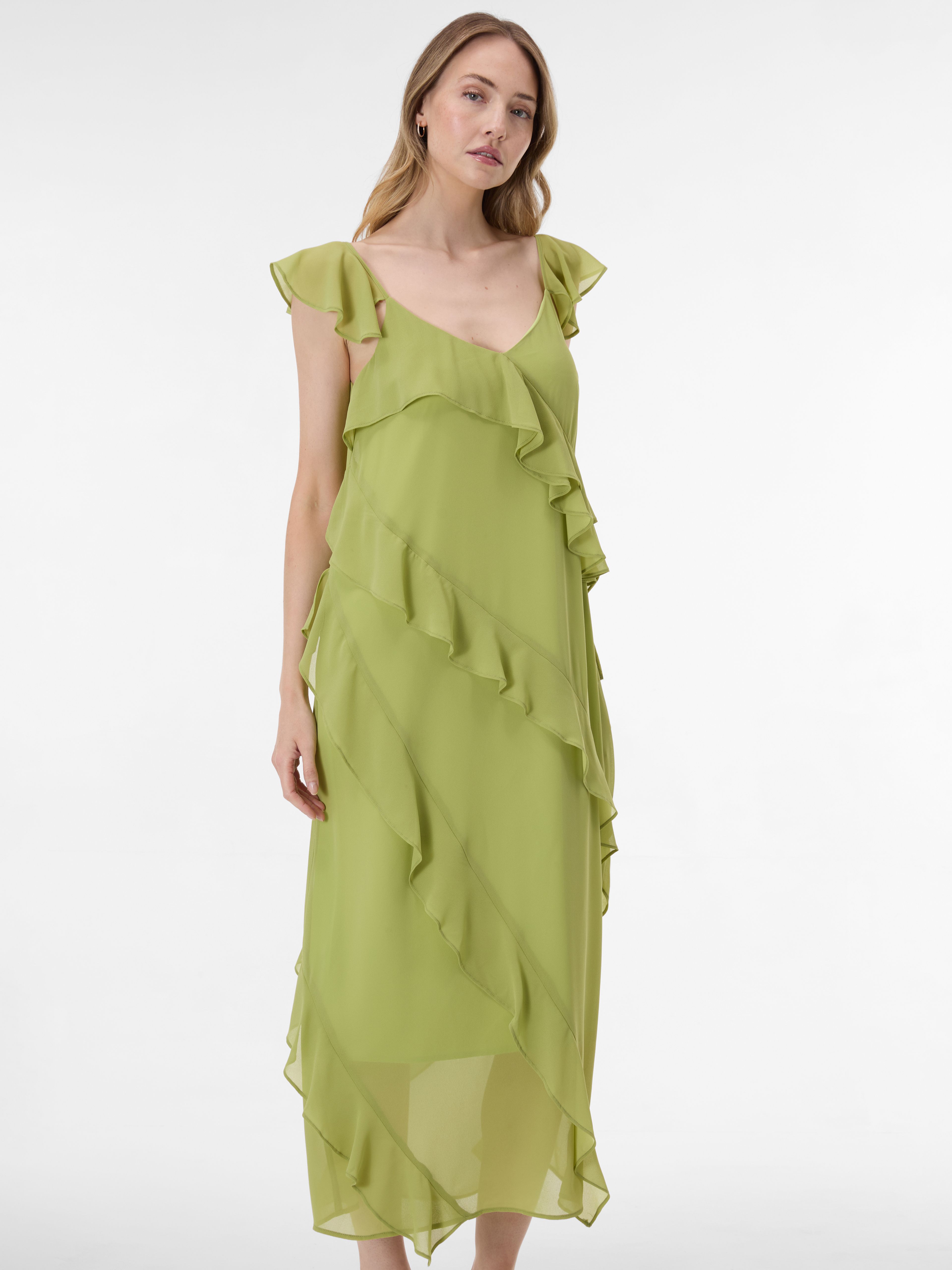 Hellgrünes Damen-Maxikleid in A-Linie mit Volants ORSAY - 002