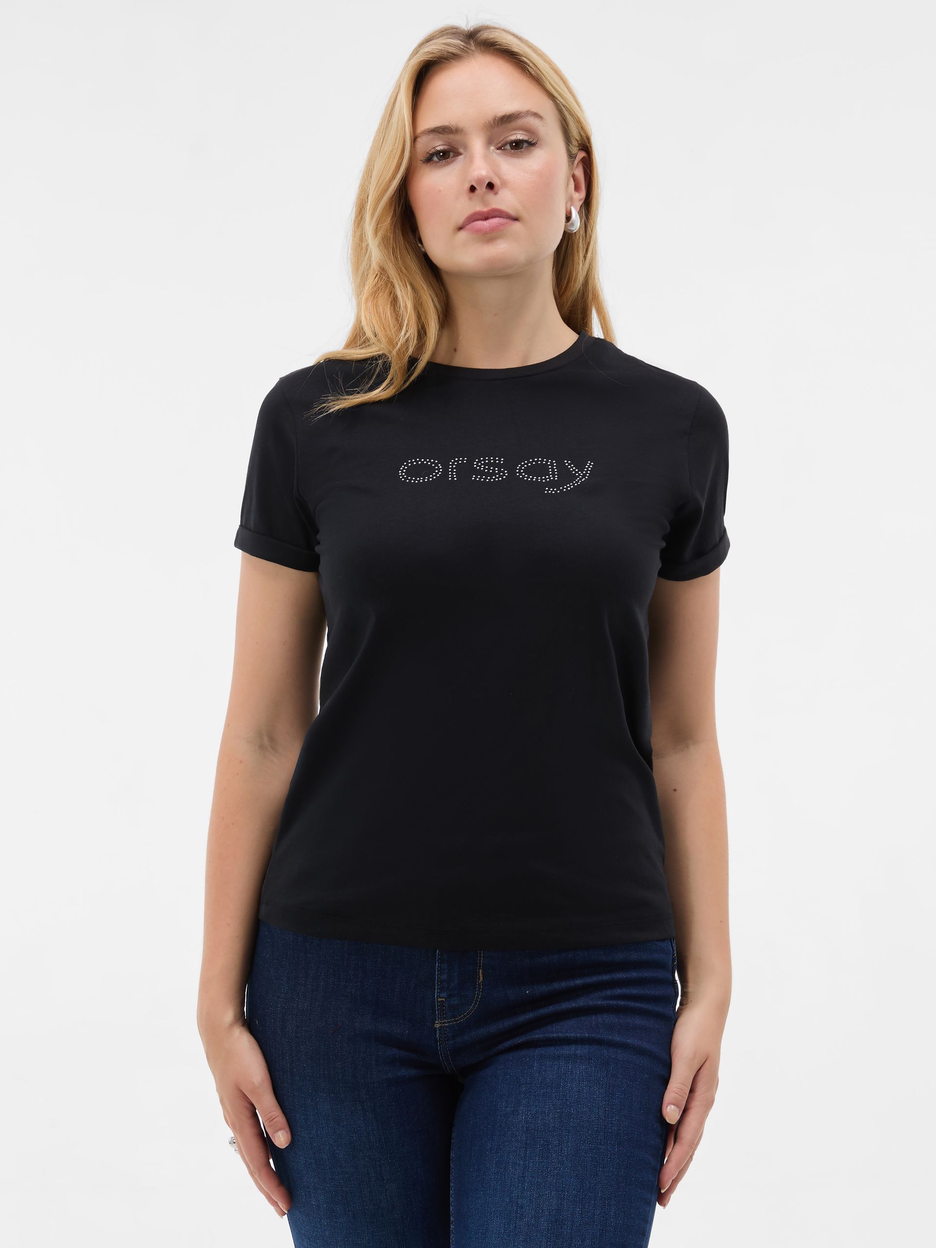 Czarny damski t-shirt z krótkim rękawem ORSAY - 001