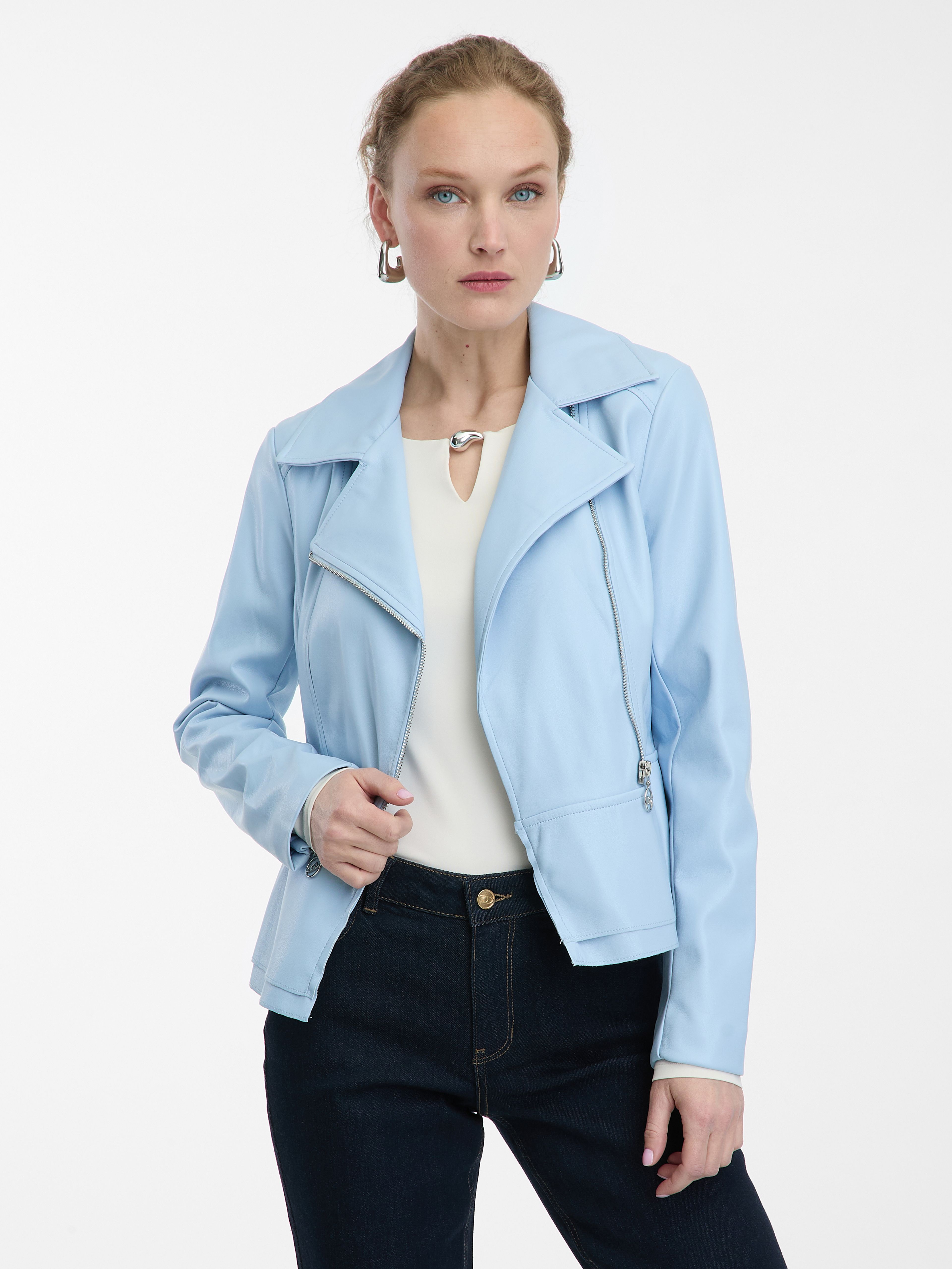 Jasnoniebieska damska kurtka z imitacji skóry ORSAY