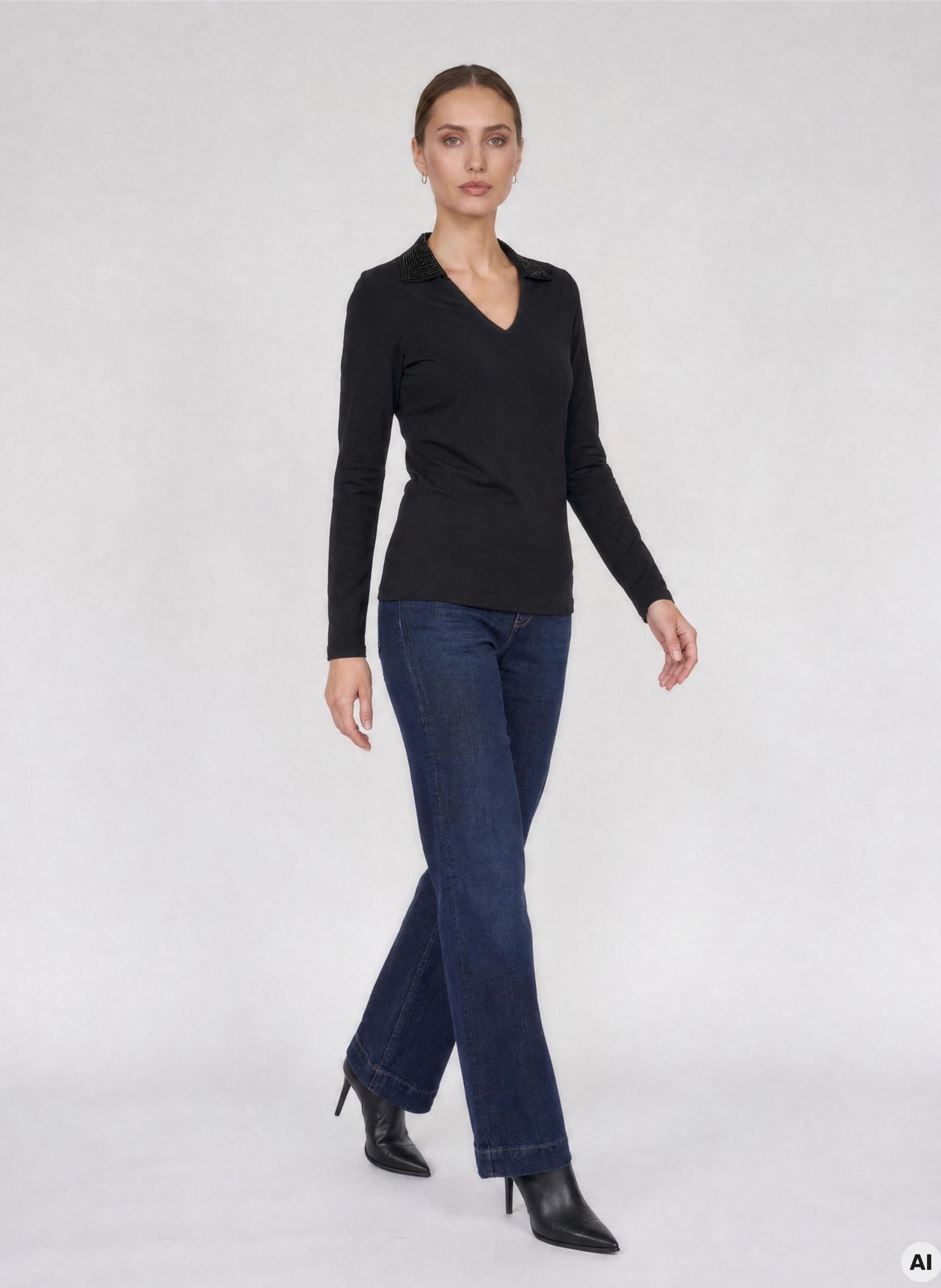 Tricou pentru femei negru cu mânecă lungă ORSAY - 003
