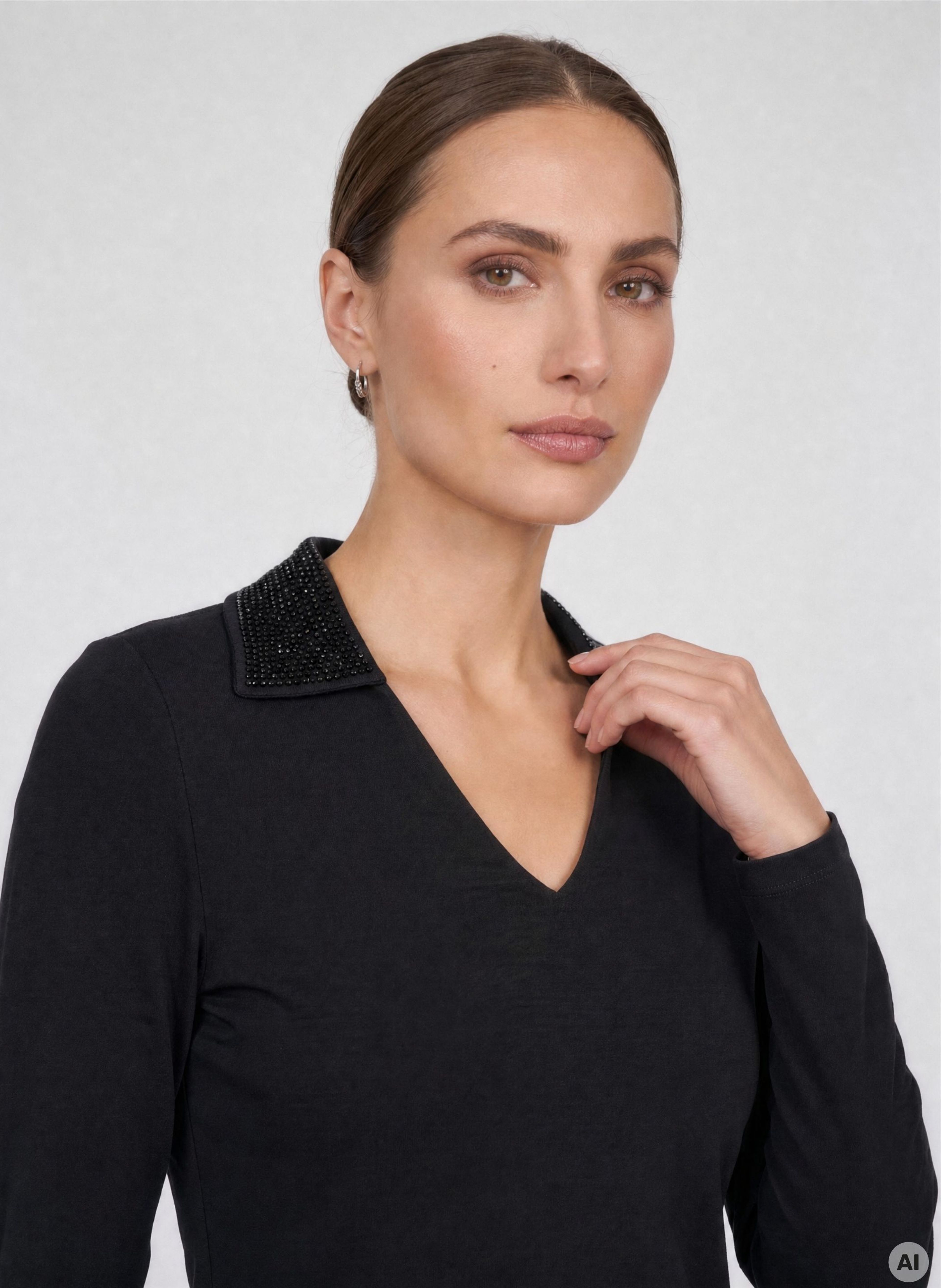 Tricou pentru femei negru cu mânecă lungă ORSAY - 004