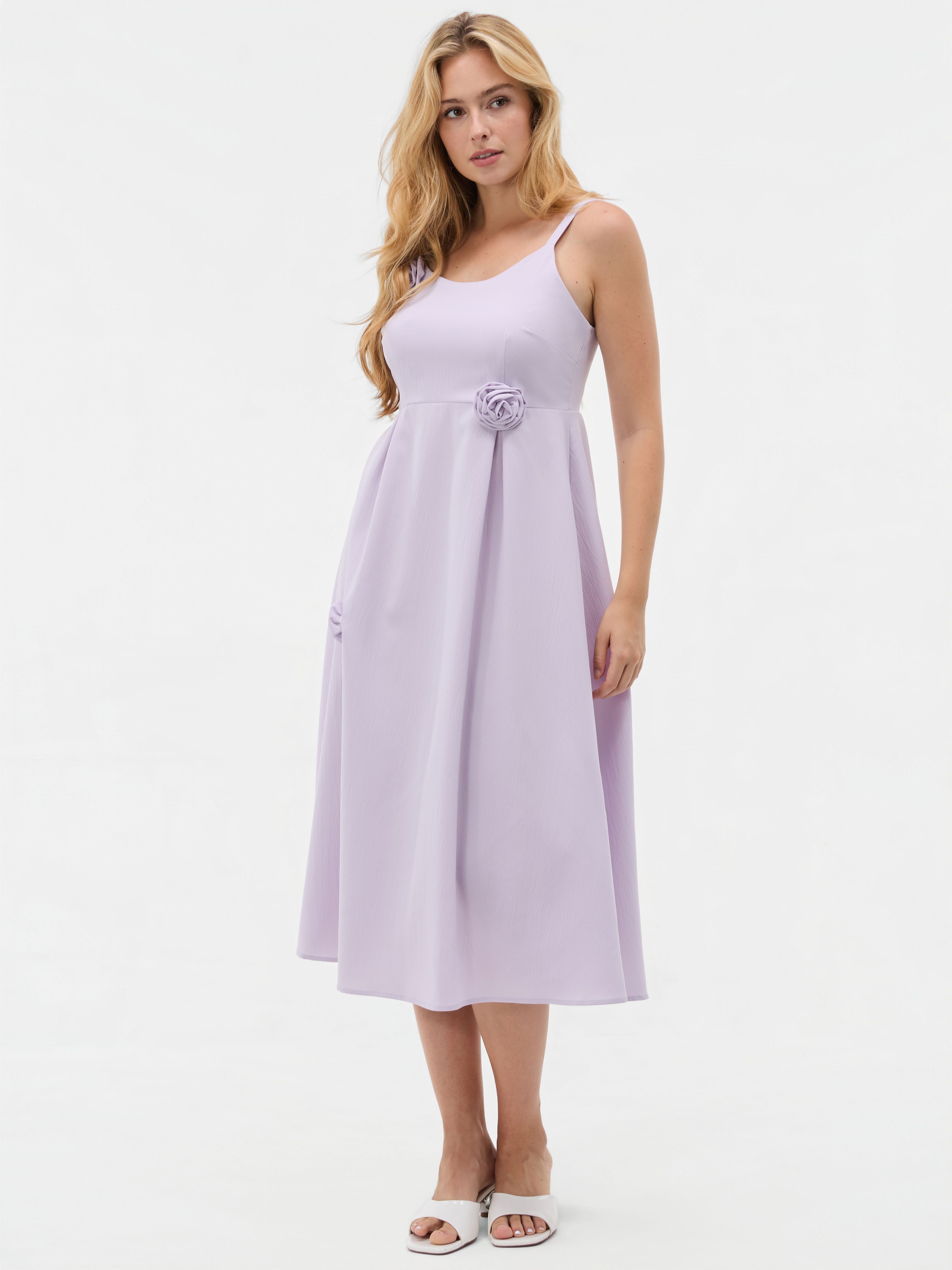 Violettes Damen-A-Linien-Midikleid mit Trägern ORSAY - 003