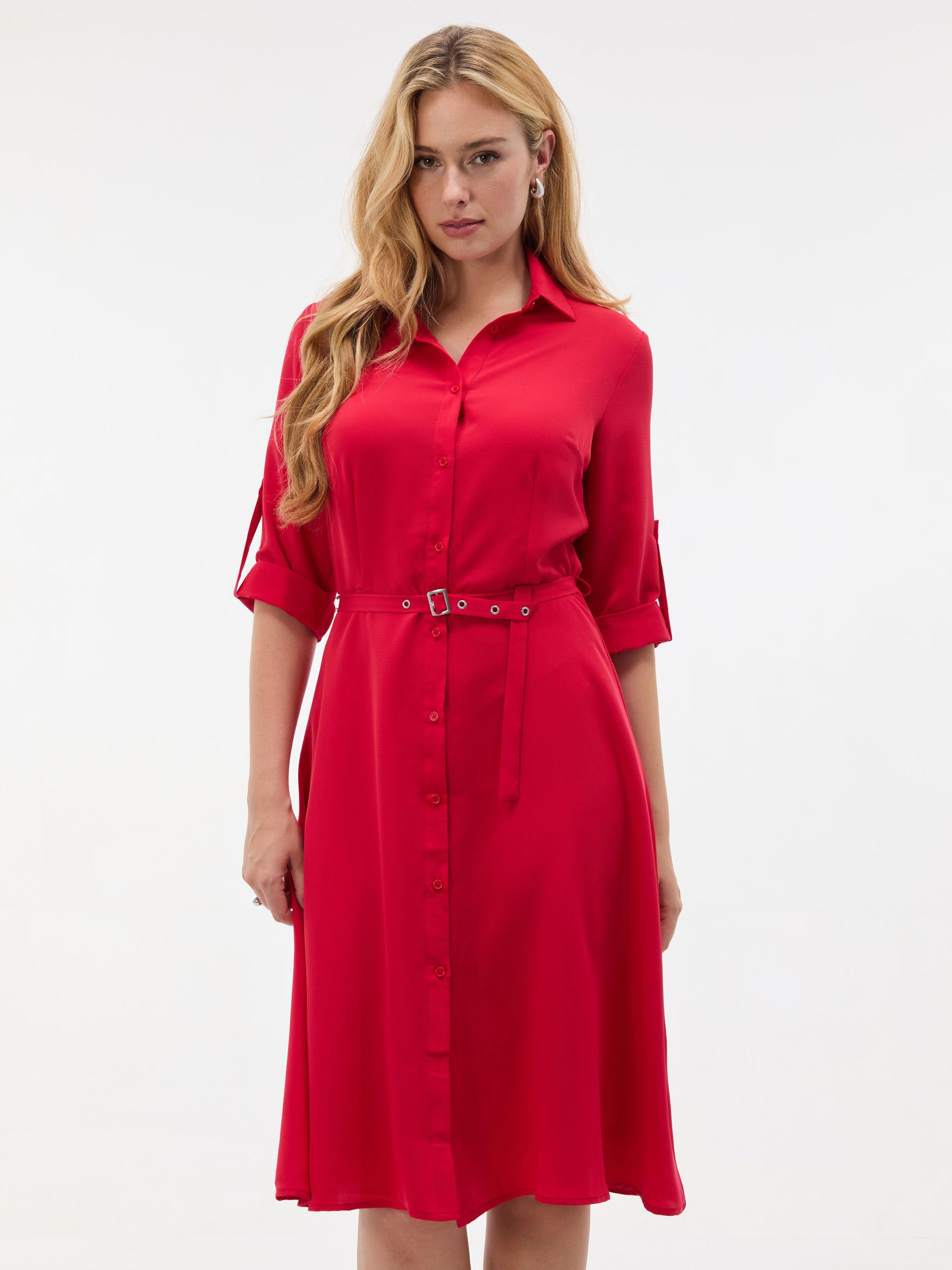 Rochie tip cămașă scurtă, cu croială evazată, roșu ORSAY - 001