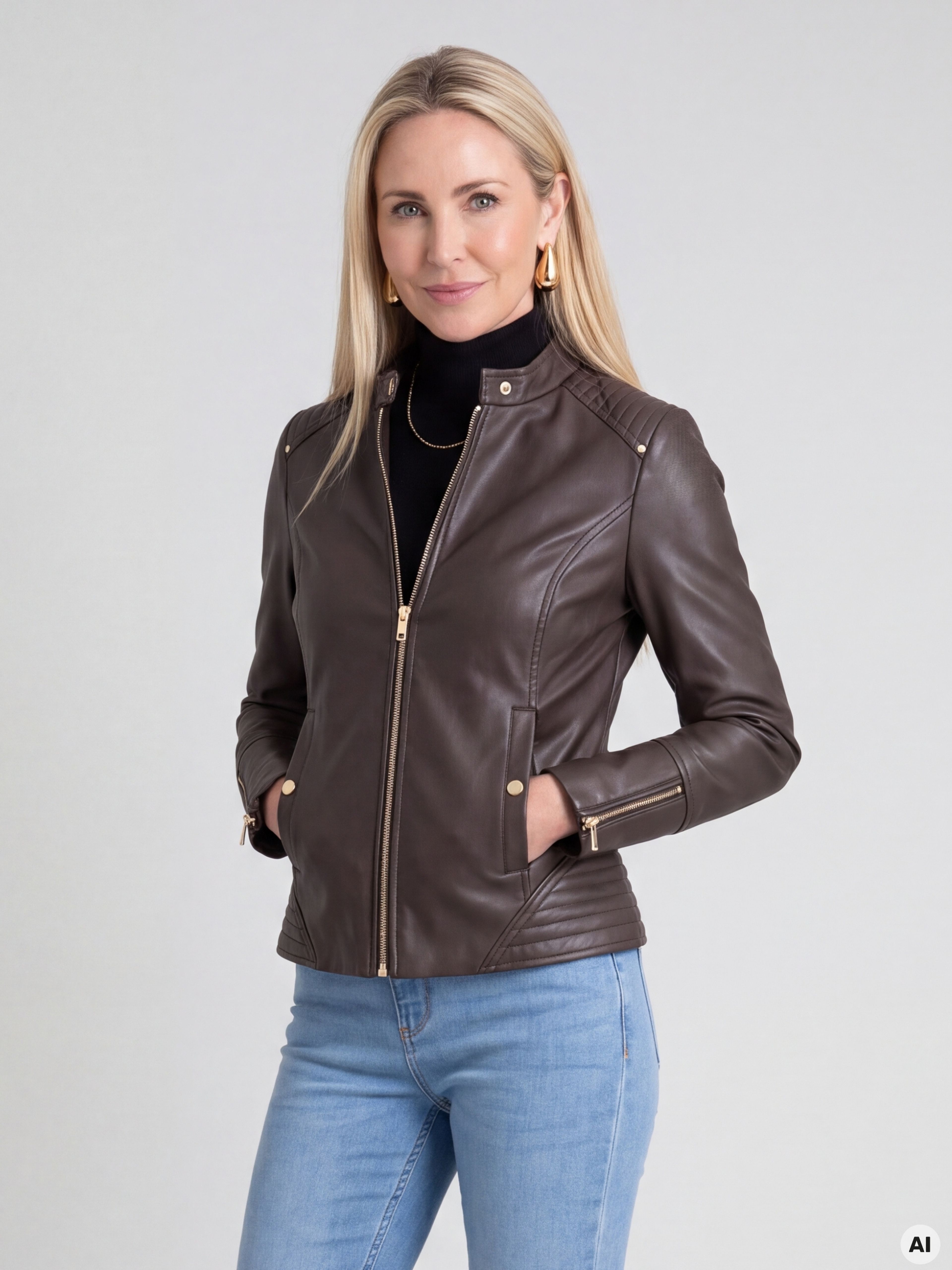 Braune Damen-Kunstlederjacke ORSAY - 002