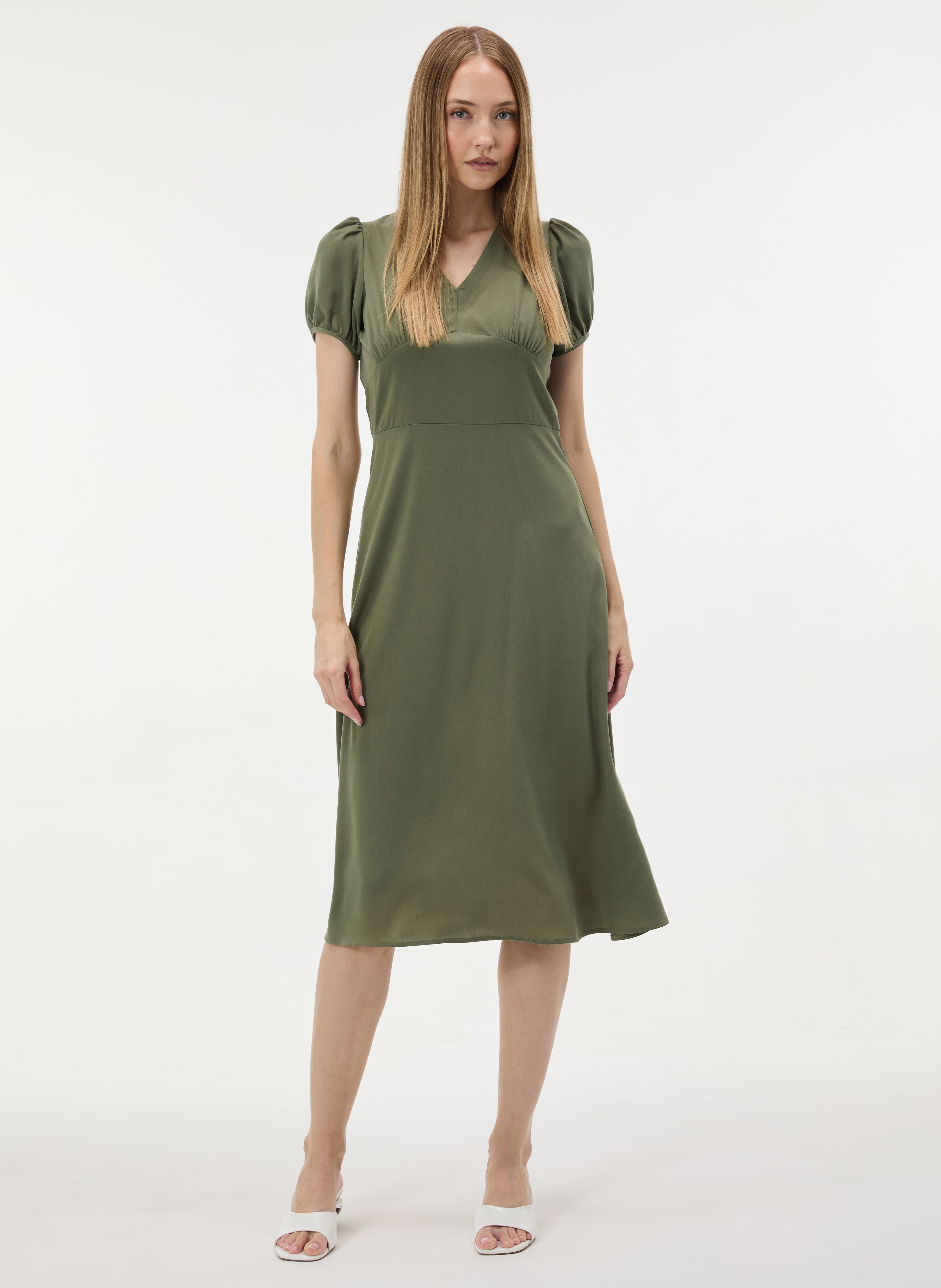 Grünes Damen-A-Linien-Kleid mit V-Ausschnitt und kurzen Ärmeln ORSAY - 003