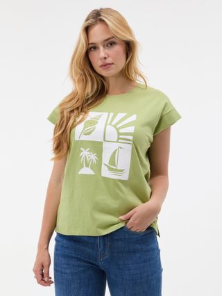 XSSMLXLXXL Zielony damski t-shirt z krótkim rękawem ORSAY