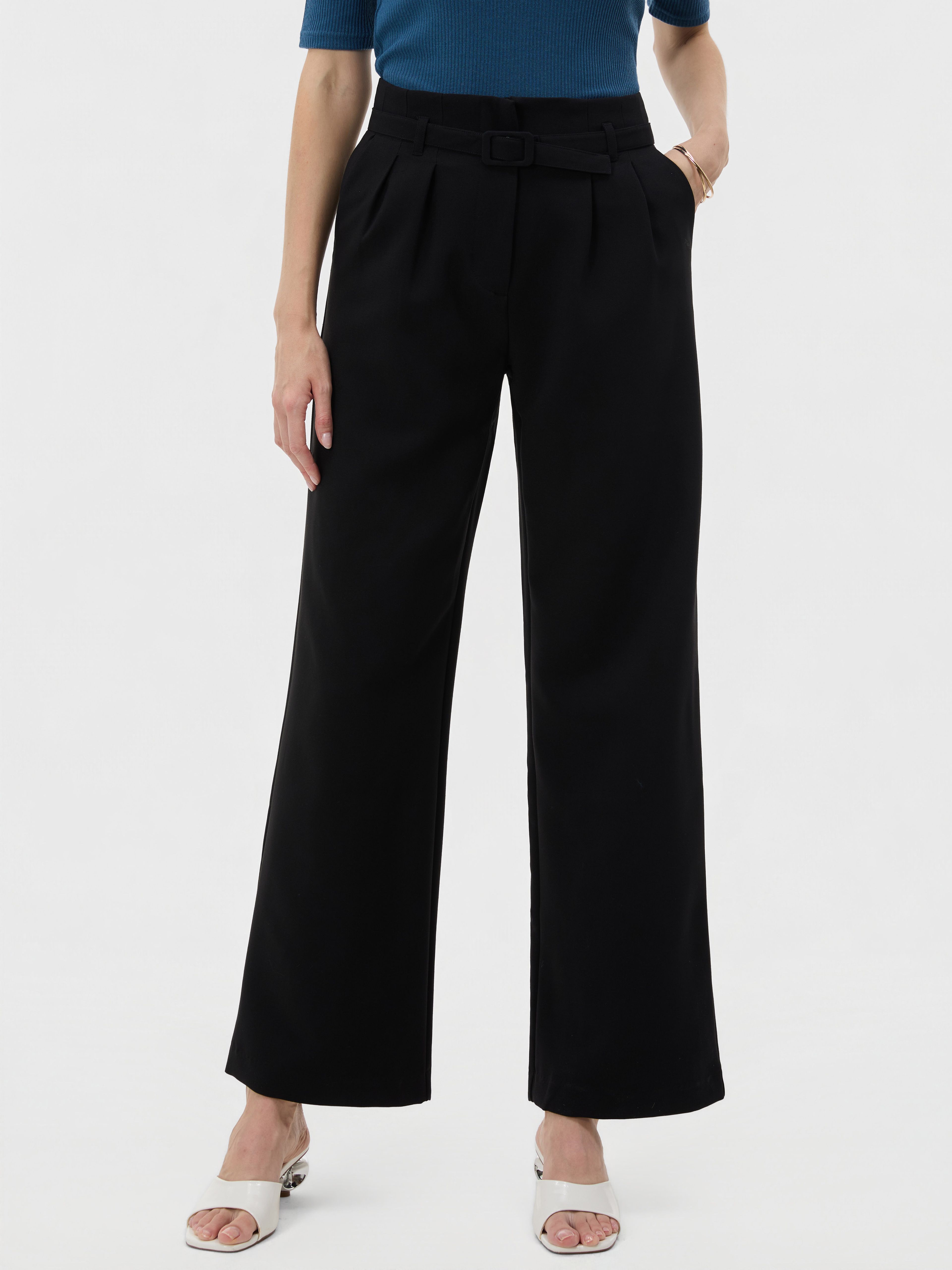 Schwarze Damenhose mit weitem Bein und hohem Bund ORSAY - 002