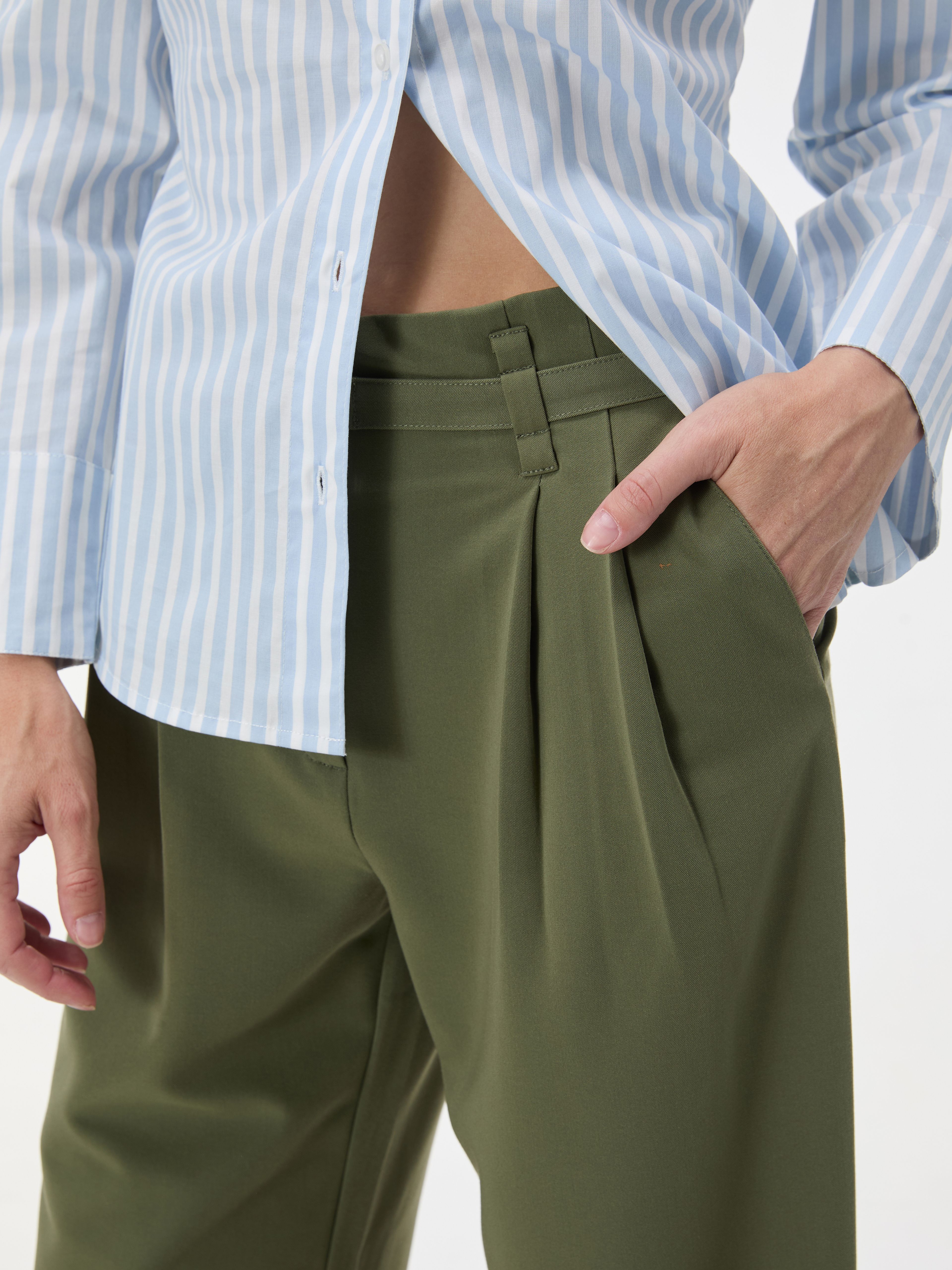 Khakifarbene Damen-Wide-Leg-Hose mit hohem Bund ORSAY - 005