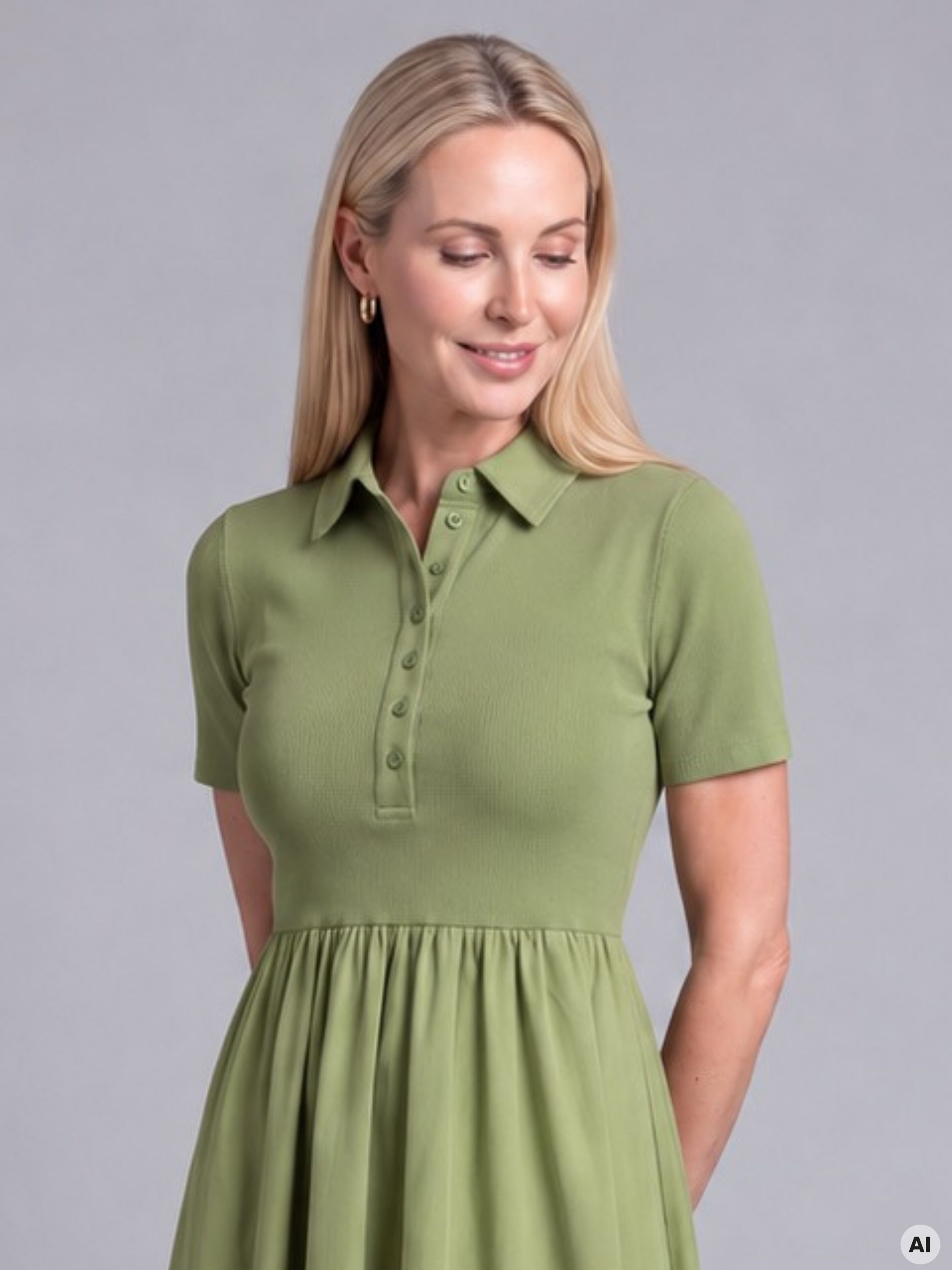 Rochie midi în A pentru femei verde cu mâneci scurte ORSAY - 002