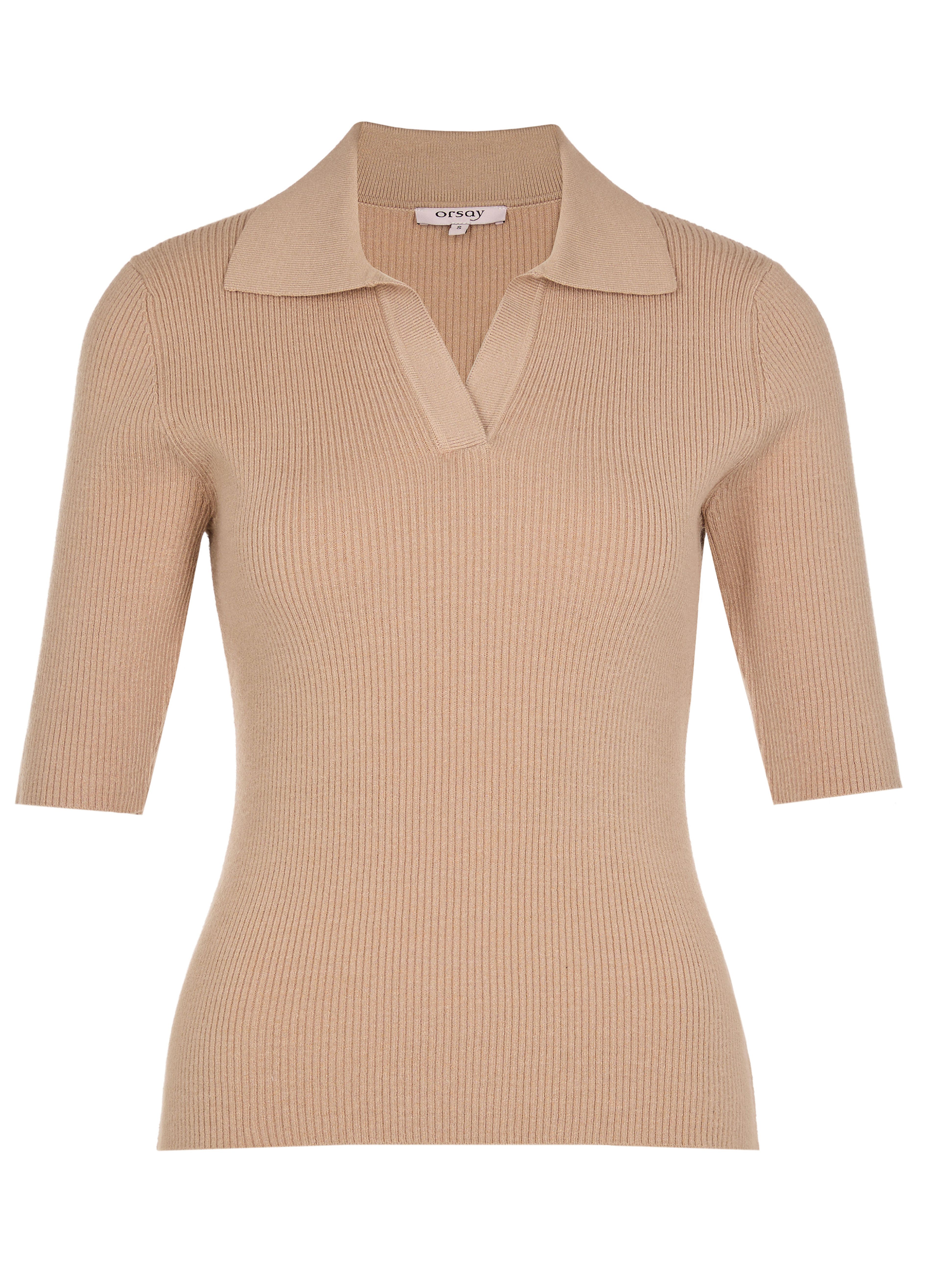 Beiger Damen-Cardigan mit Kragen und kurzen Ärmeln ORSAY - 005