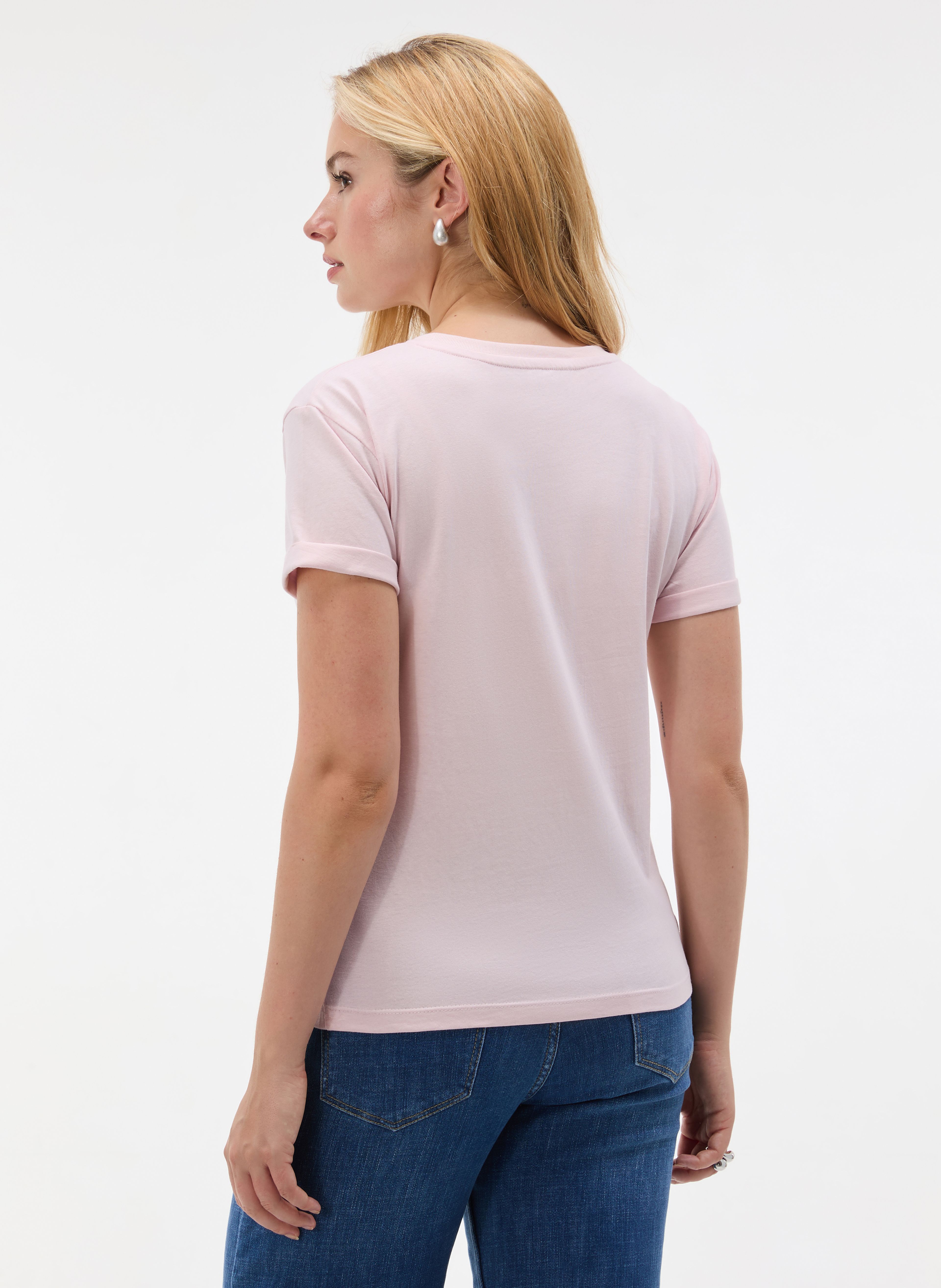 Jasnoróżowy damski t-shirt z krótkim rękawem ORSAY - 002