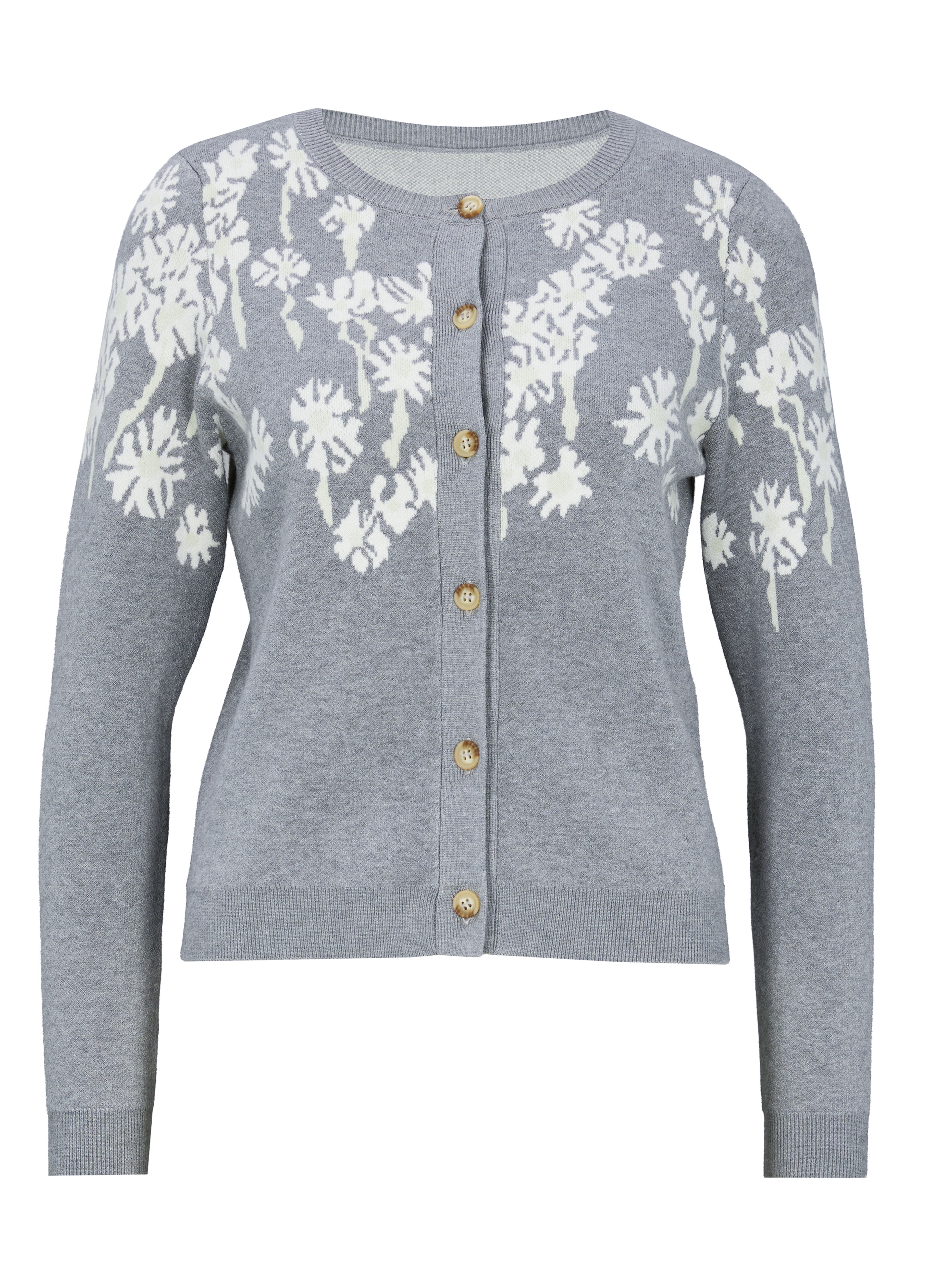 Grauer Damen-Cardigan mit Blumenmuster und langen Ärmeln ORSAY - 006