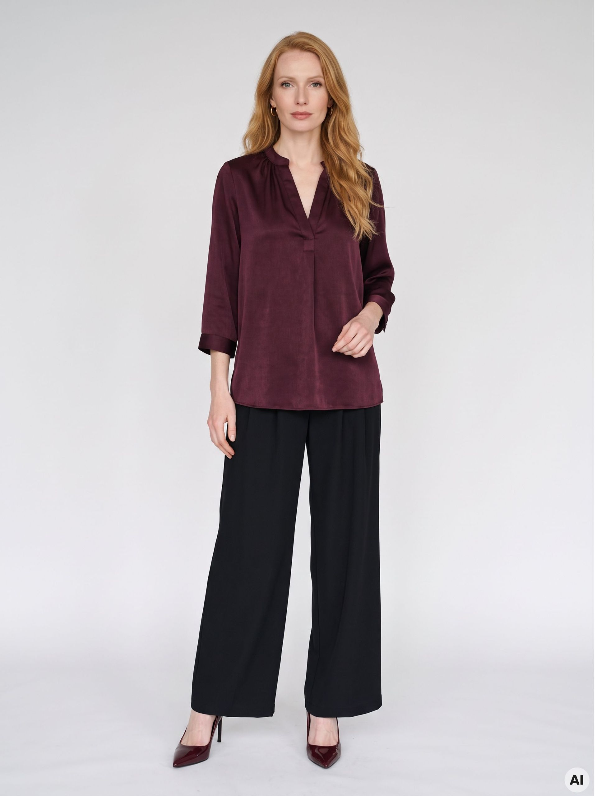 Weinrote Damen-Bluse mit 3/4-Ärmeln ORSAY - 001