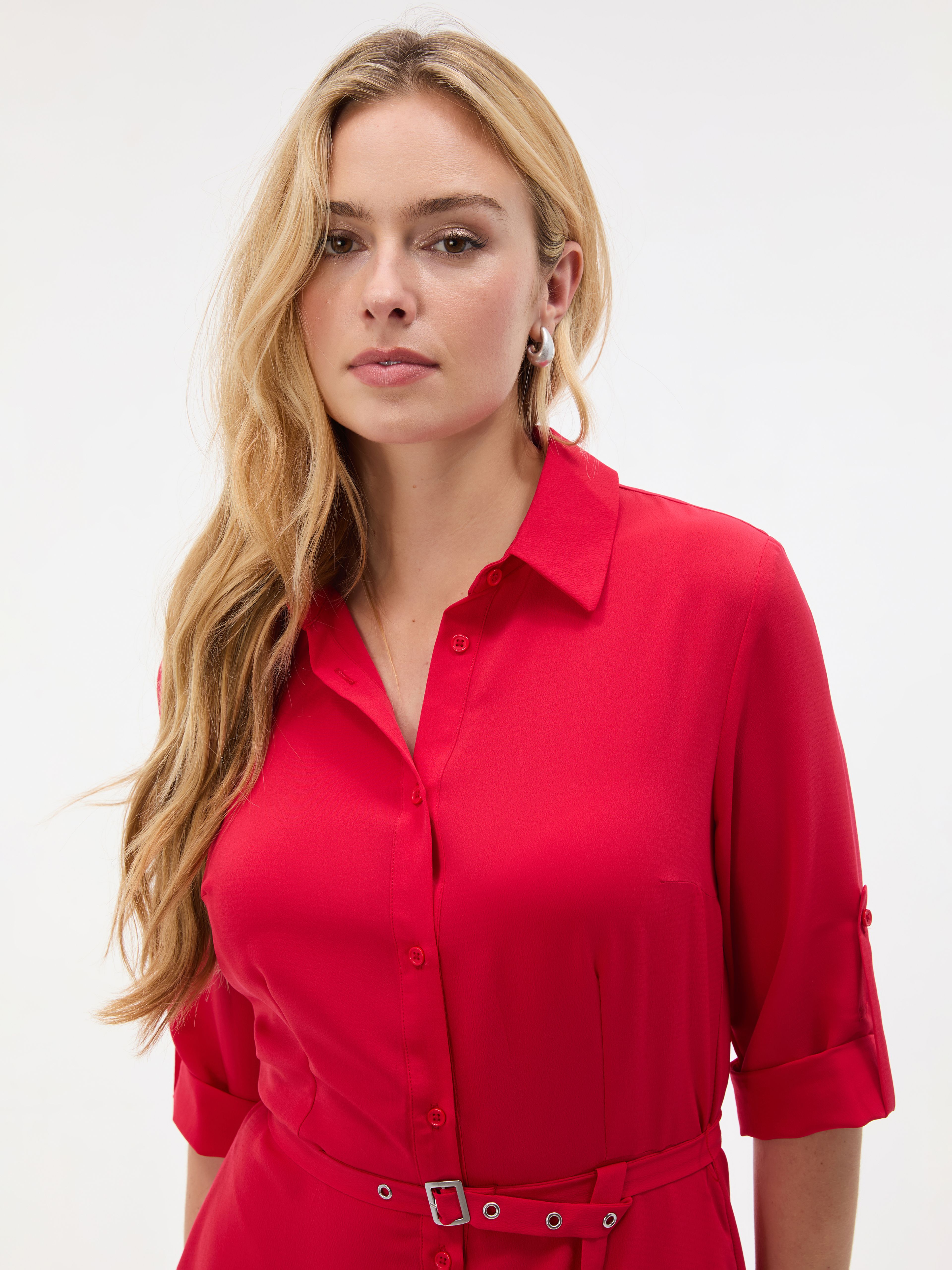 Rochie tip cămașă scurtă, cu croială evazată, roșu ORSAY - 004