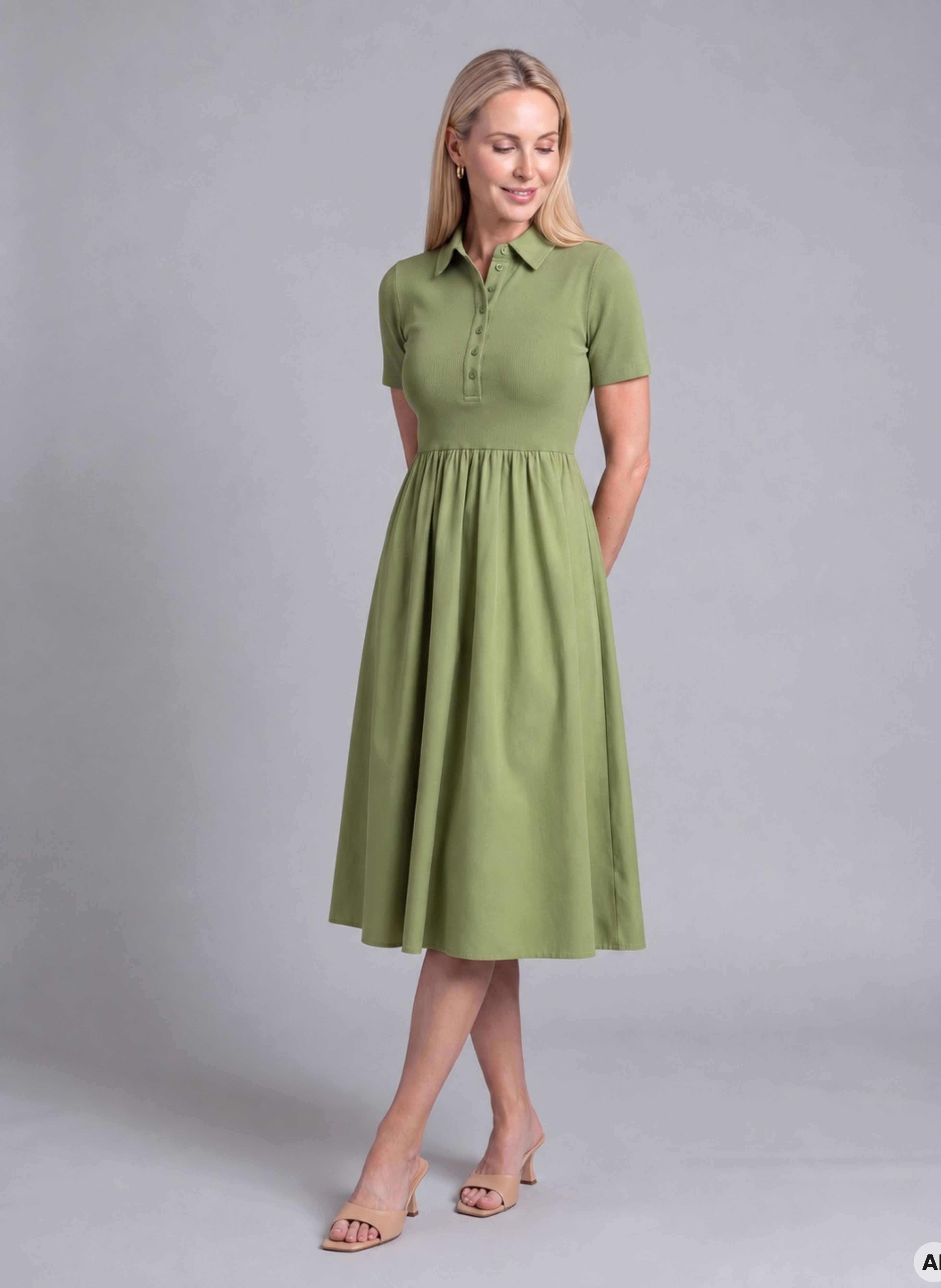 Rochie midi în A pentru femei verde cu mâneci scurte ORSAY - 004