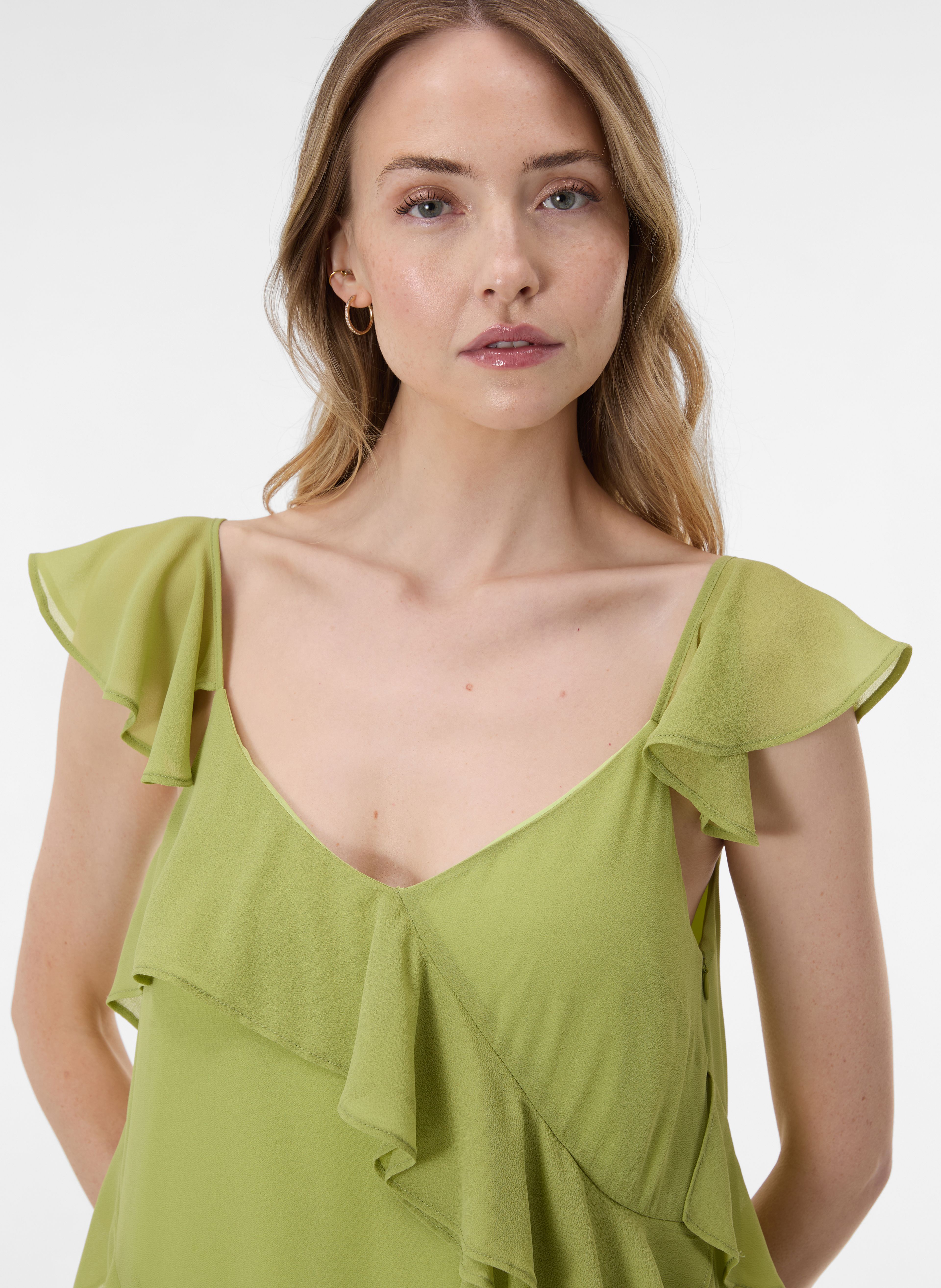 Hellgrünes Damen-Maxikleid in A-Linie mit Volants ORSAY - 005