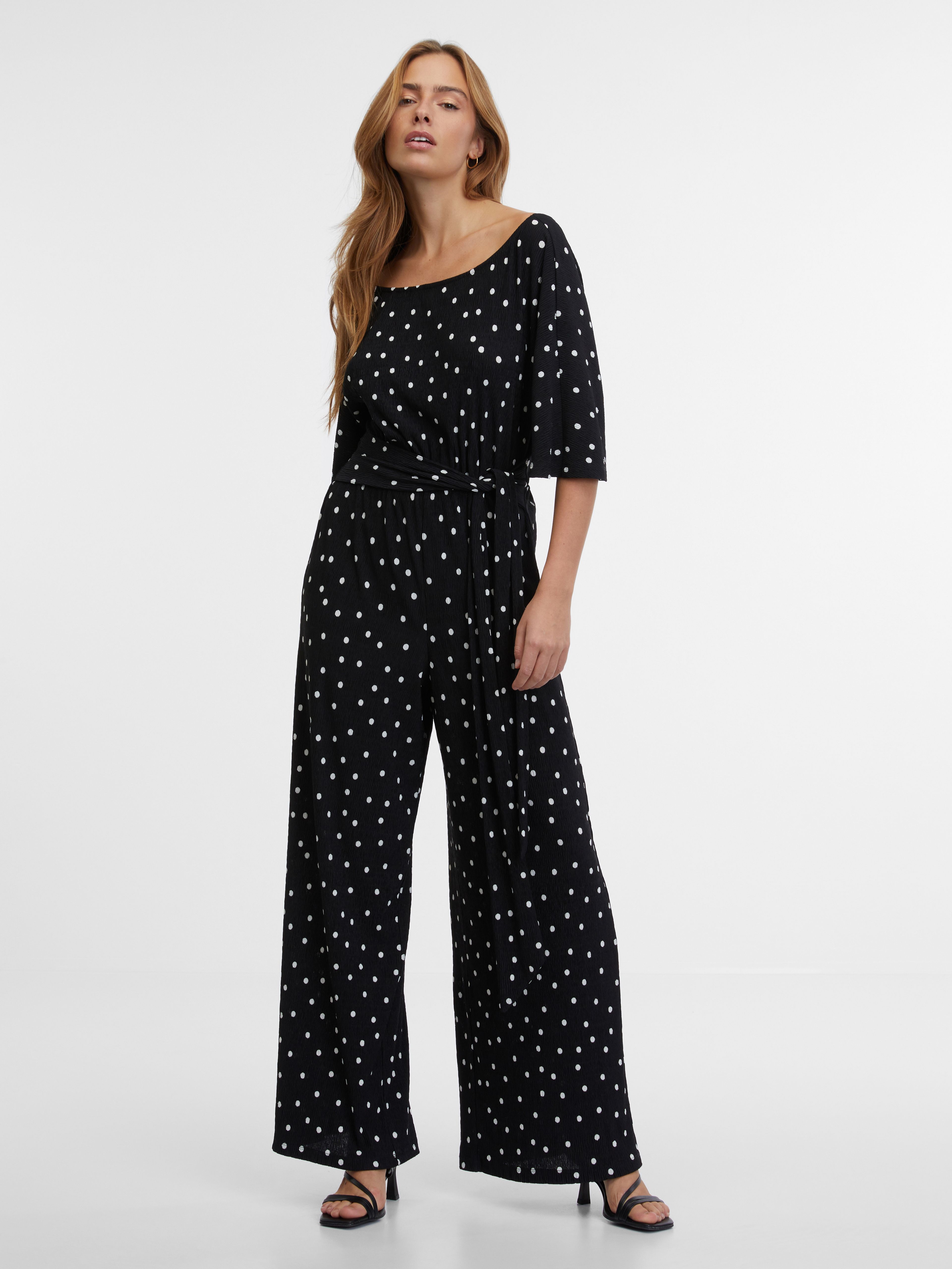 Schwarzer Polka Dot Damen-Overall ORSAY