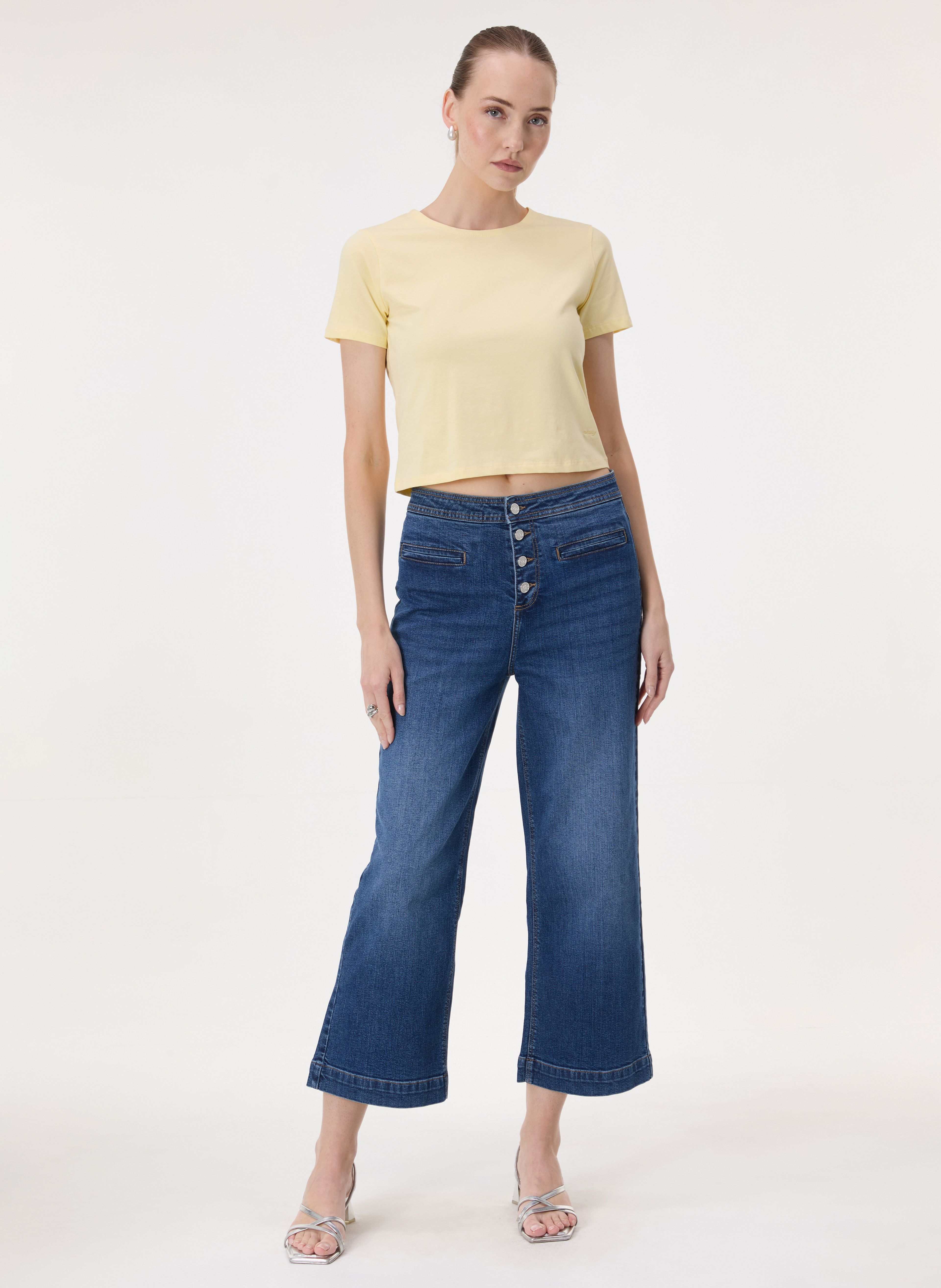 Niebieskie szerokie jeansy damskie ORSAY - 002