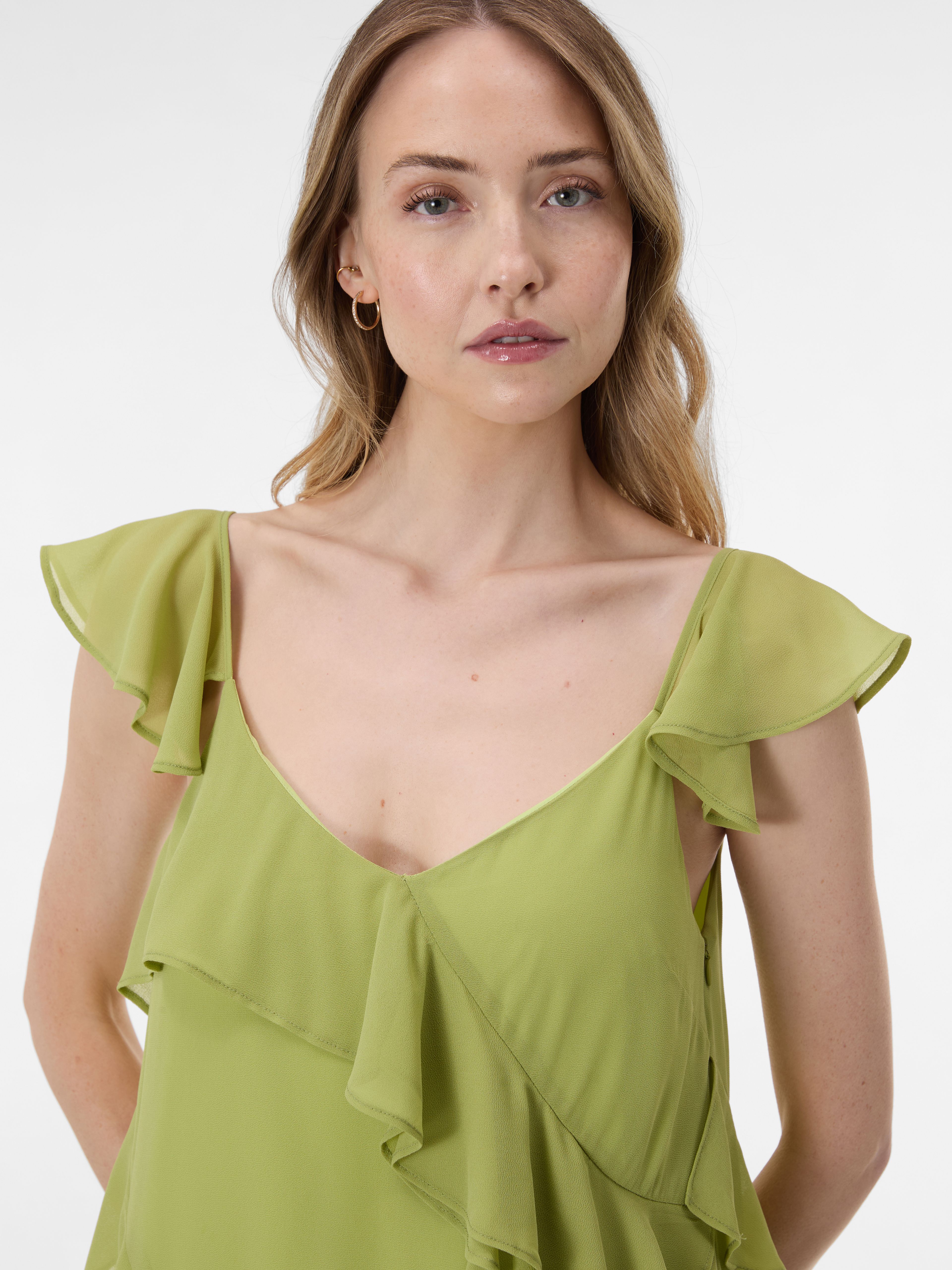 Hellgrünes Damen-Maxikleid in A-Linie mit Volants ORSAY - 005