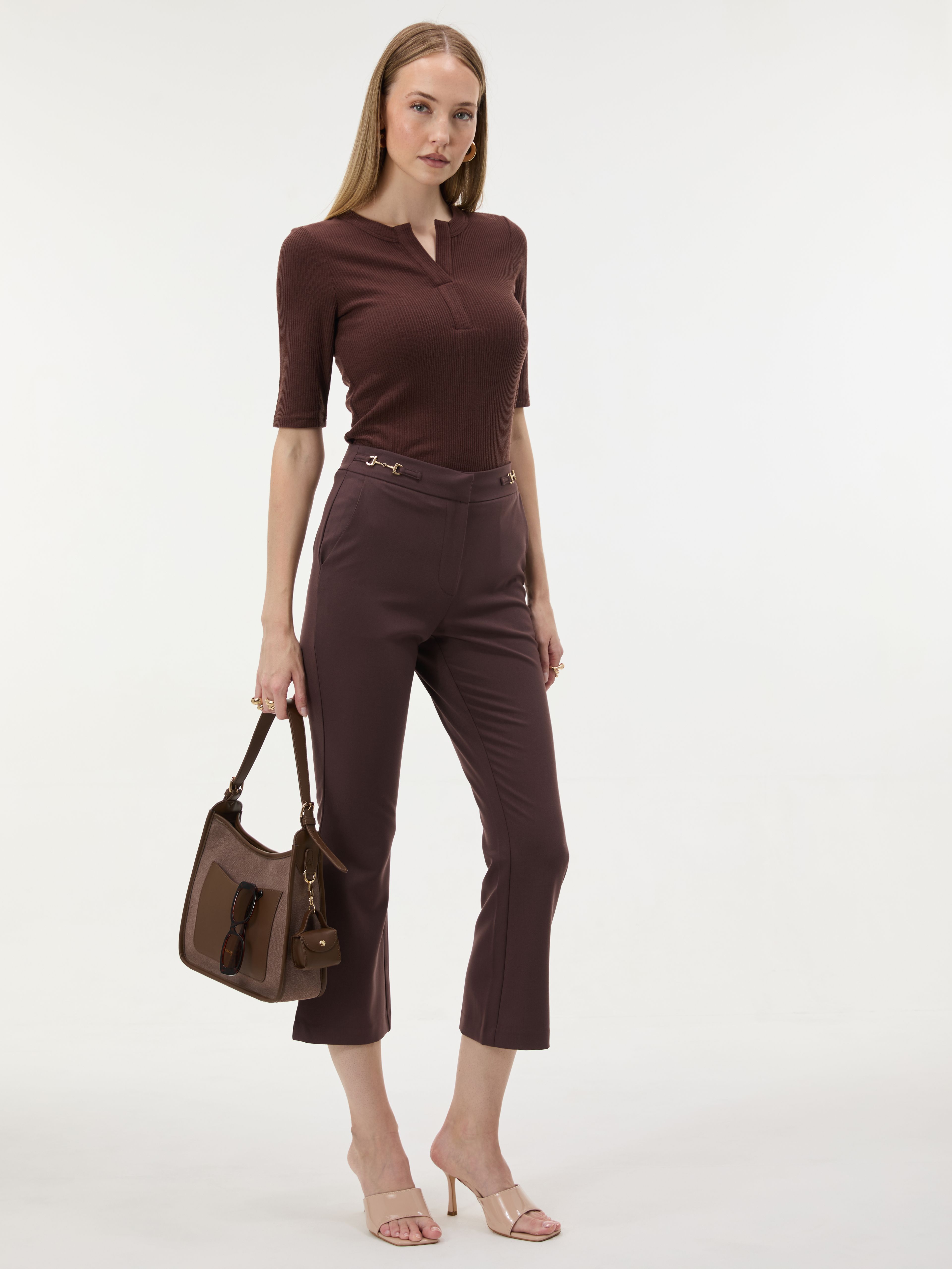 ORSAY Barna női bootcut nadrág magas derékkal - 001
