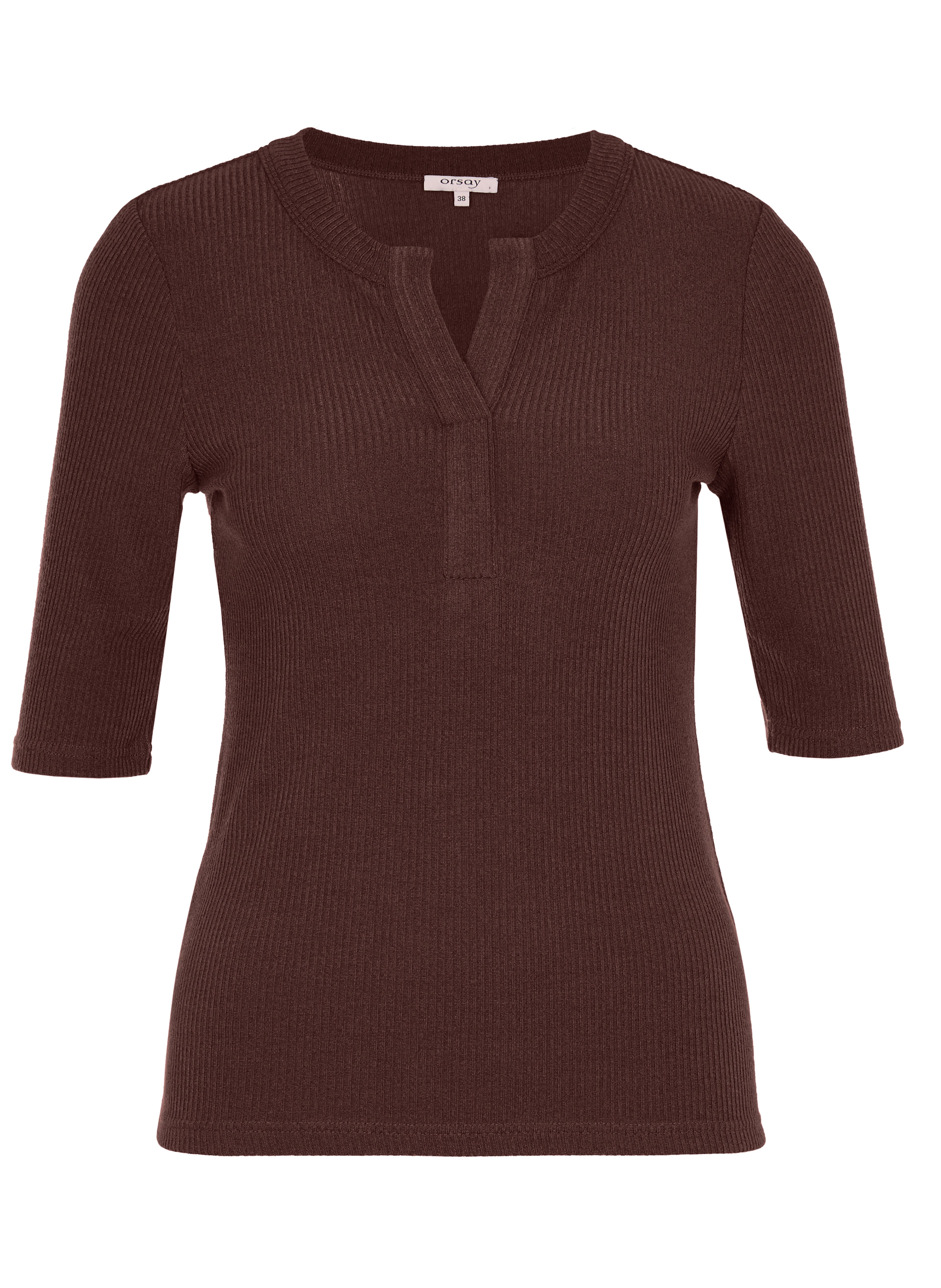 Braunes Damen-T-Shirt mit Kragen und kurzen Ärmeln ORSAY - 005
