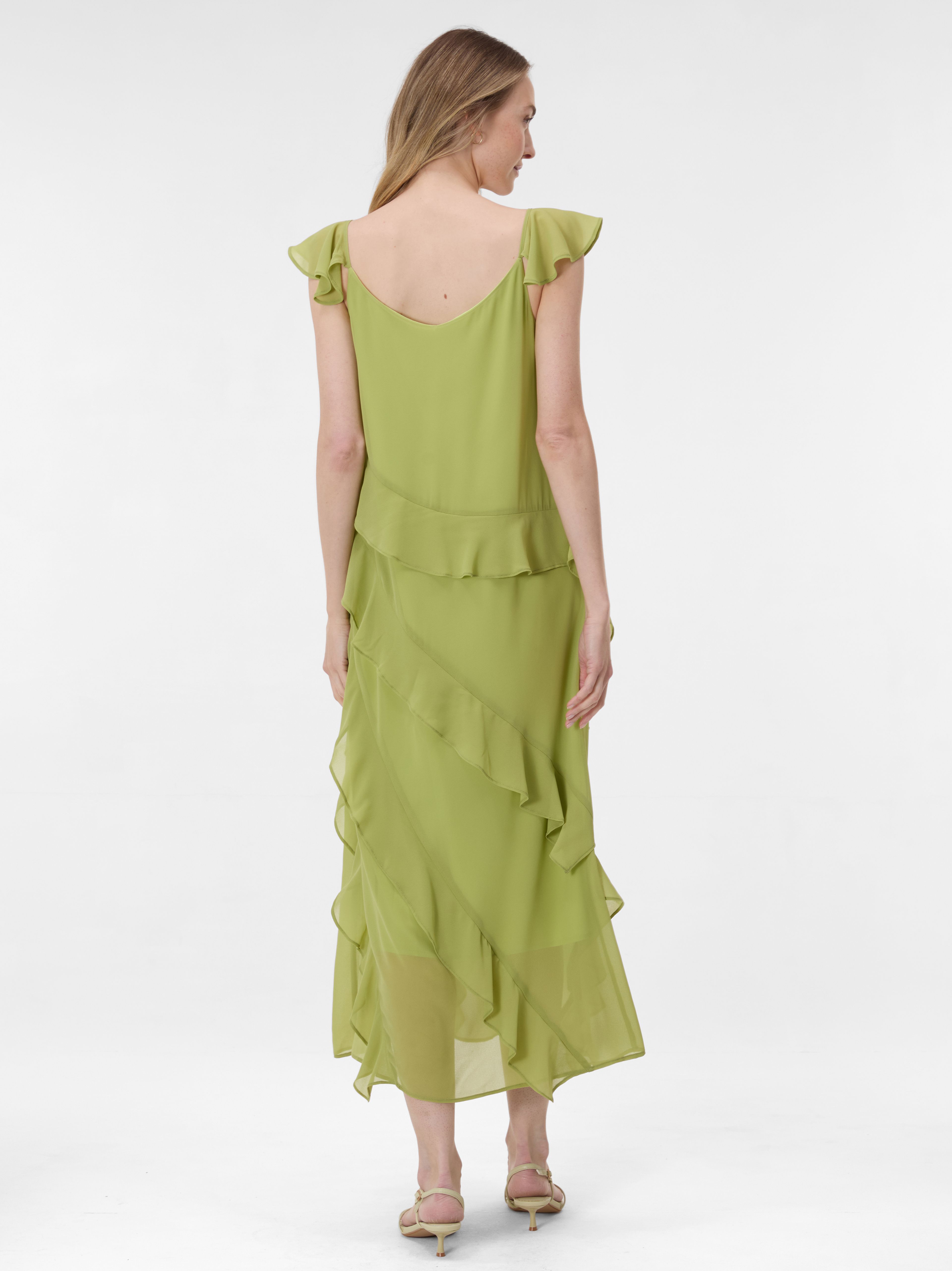 Hellgrünes Damen-Maxikleid in A-Linie mit Volants ORSAY - 003