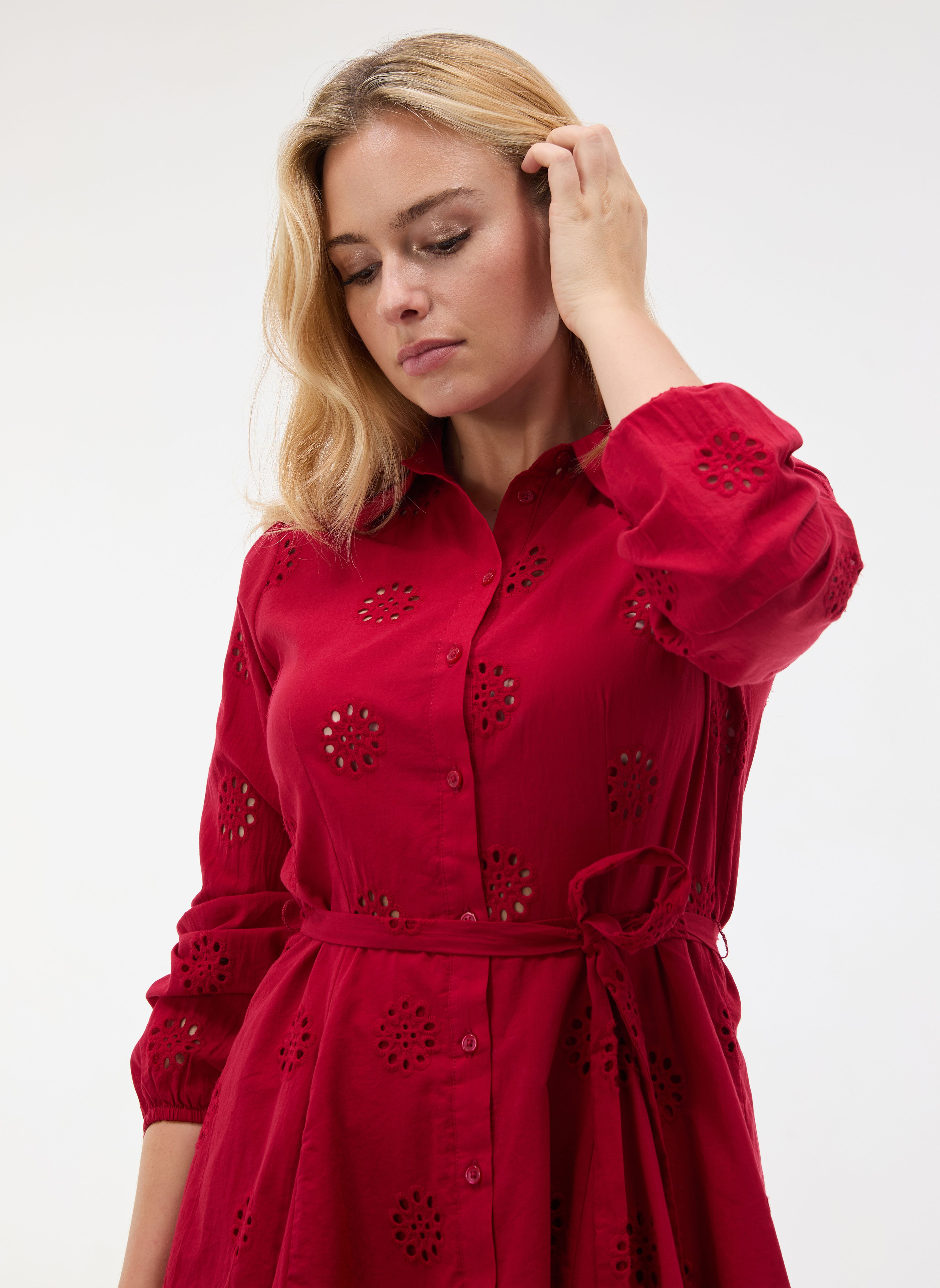 Rochie tip cămașă scurtă, cu croială evazată, roșu ORSAY - 004