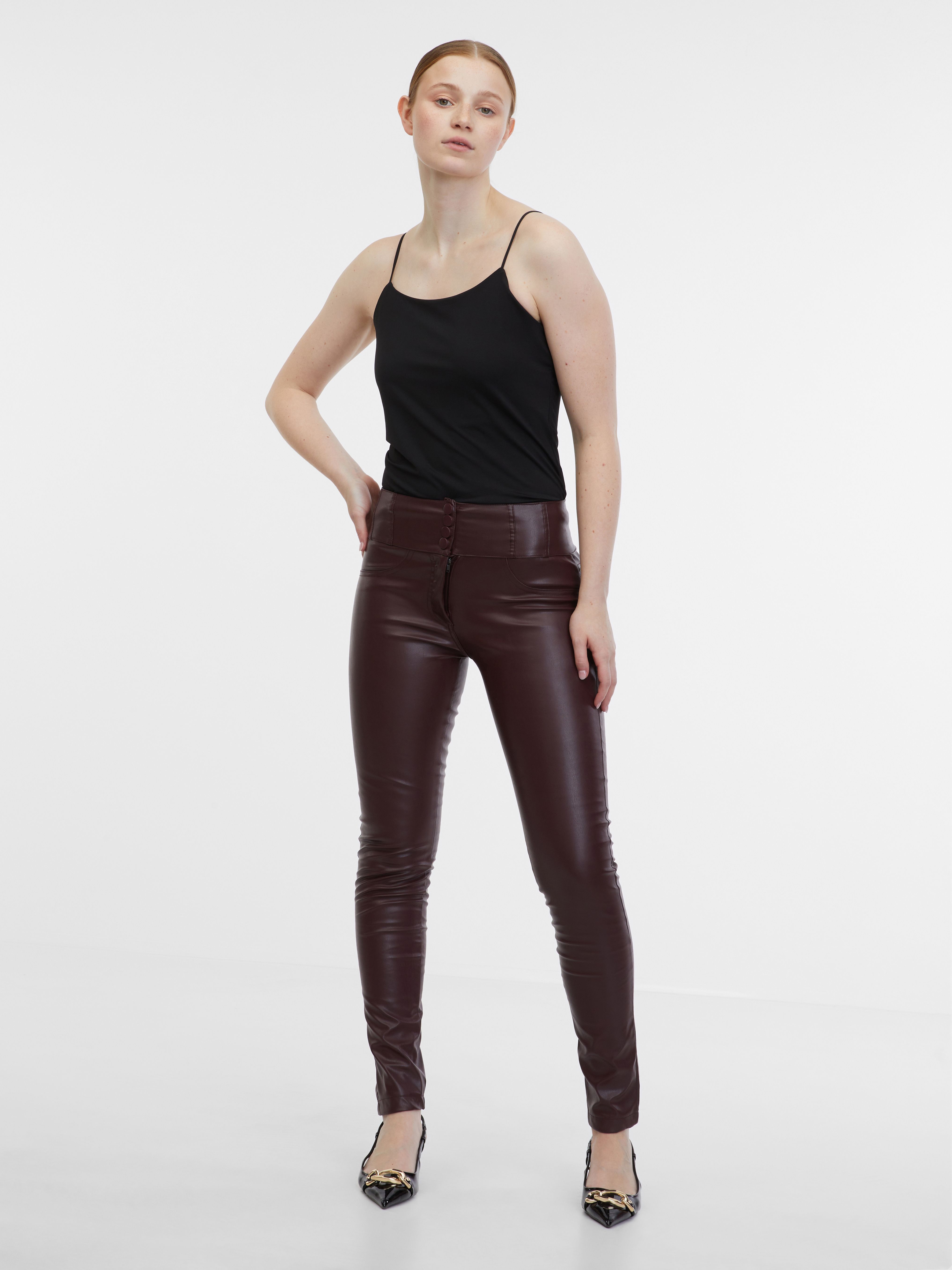 Vínové dámské koženkové kalhoty ORSAY | Orsay.cz - Oficiální e-shop značky ORSAY pro Českou republiku