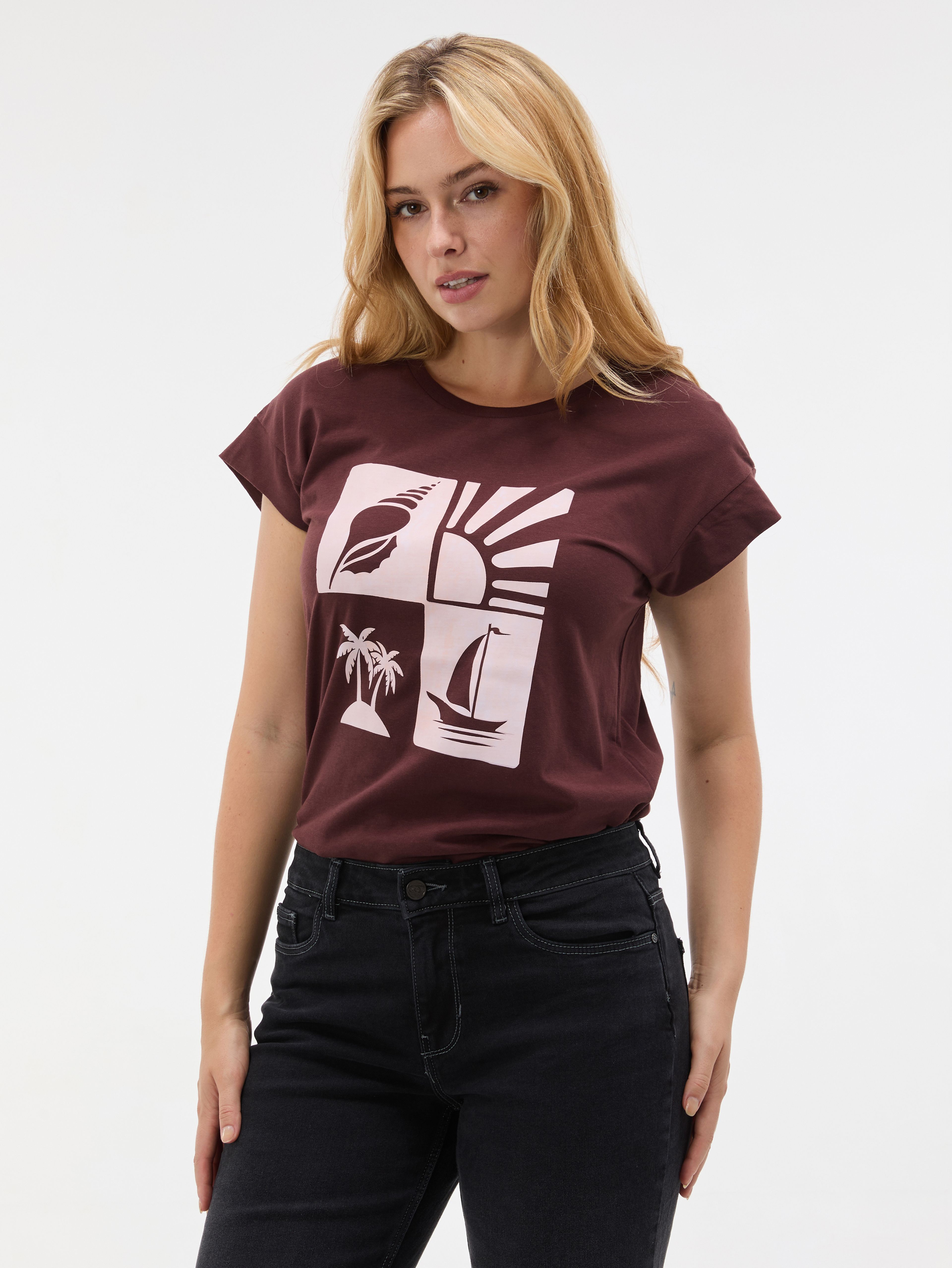 Ciemnobrązowy damski t-shirt z krótkim rękawem ORSAY - 001