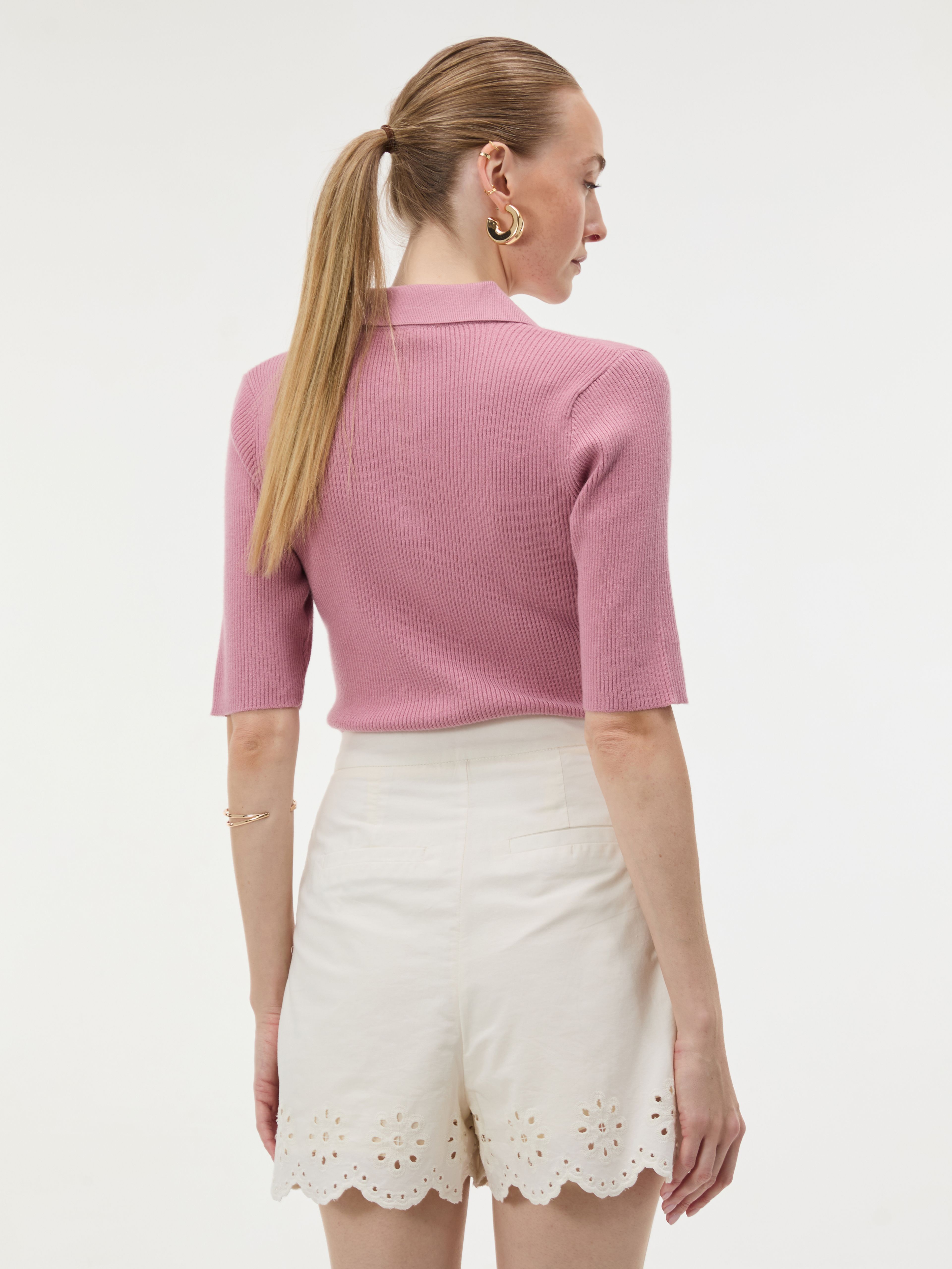 Rosa Damen-Cardigan mit Kragen und kurzen Ärmeln ORSAY - 004