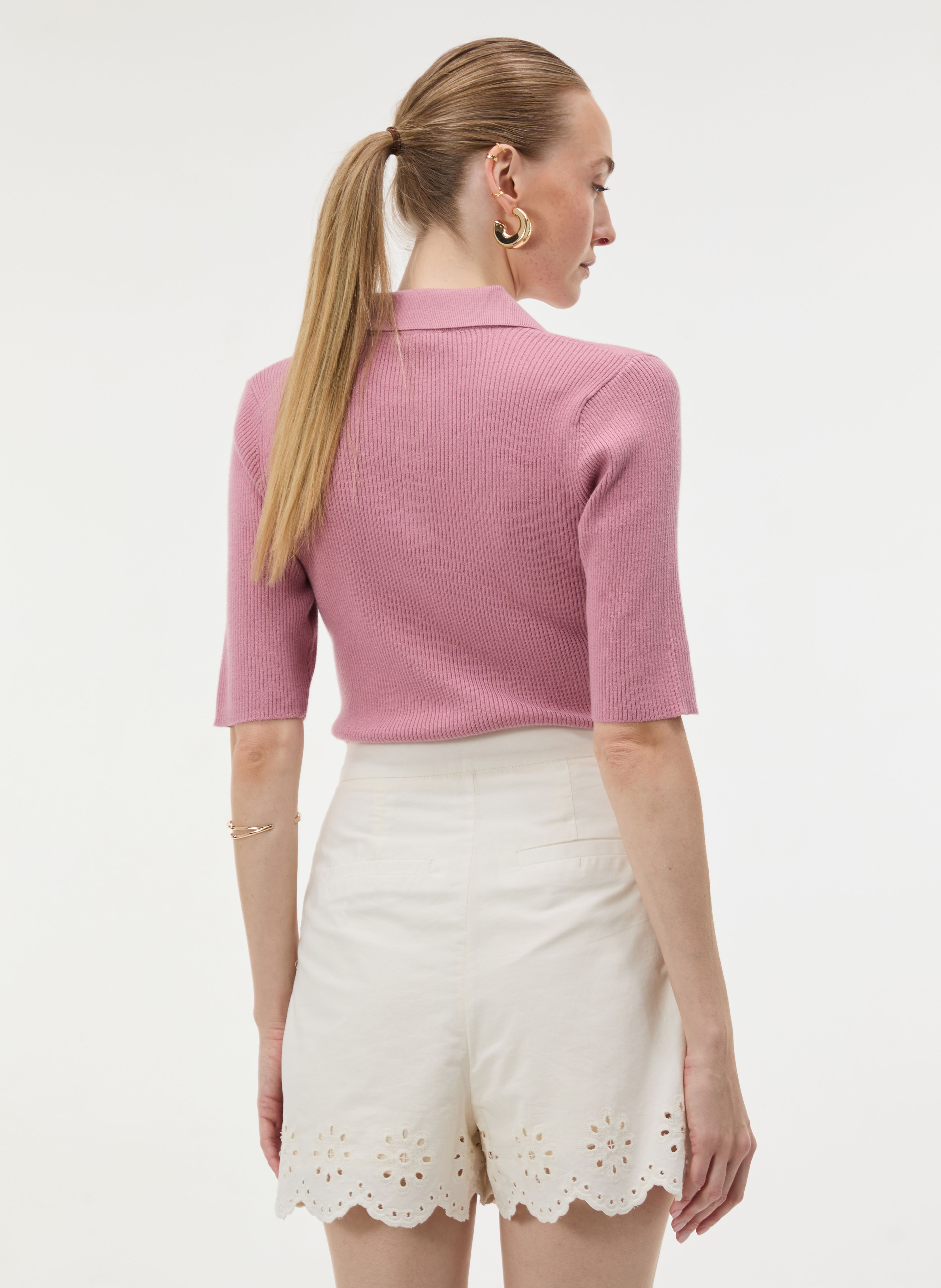 Rosa Damen-Cardigan mit Kragen und kurzen Ärmeln ORSAY - 004
