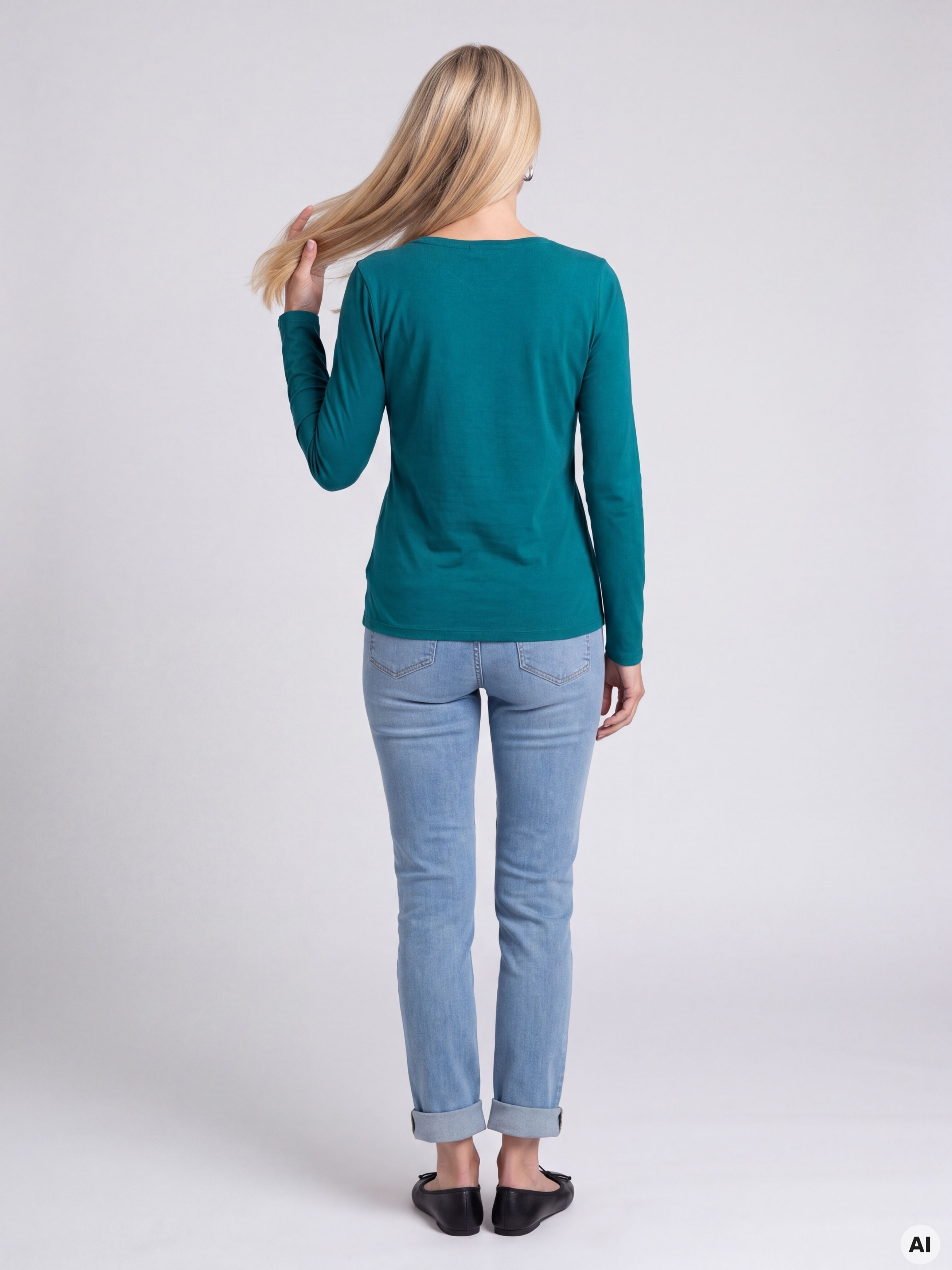 Tricou pentru femei turcoaz cu mâneci lungi ORSAY - 002