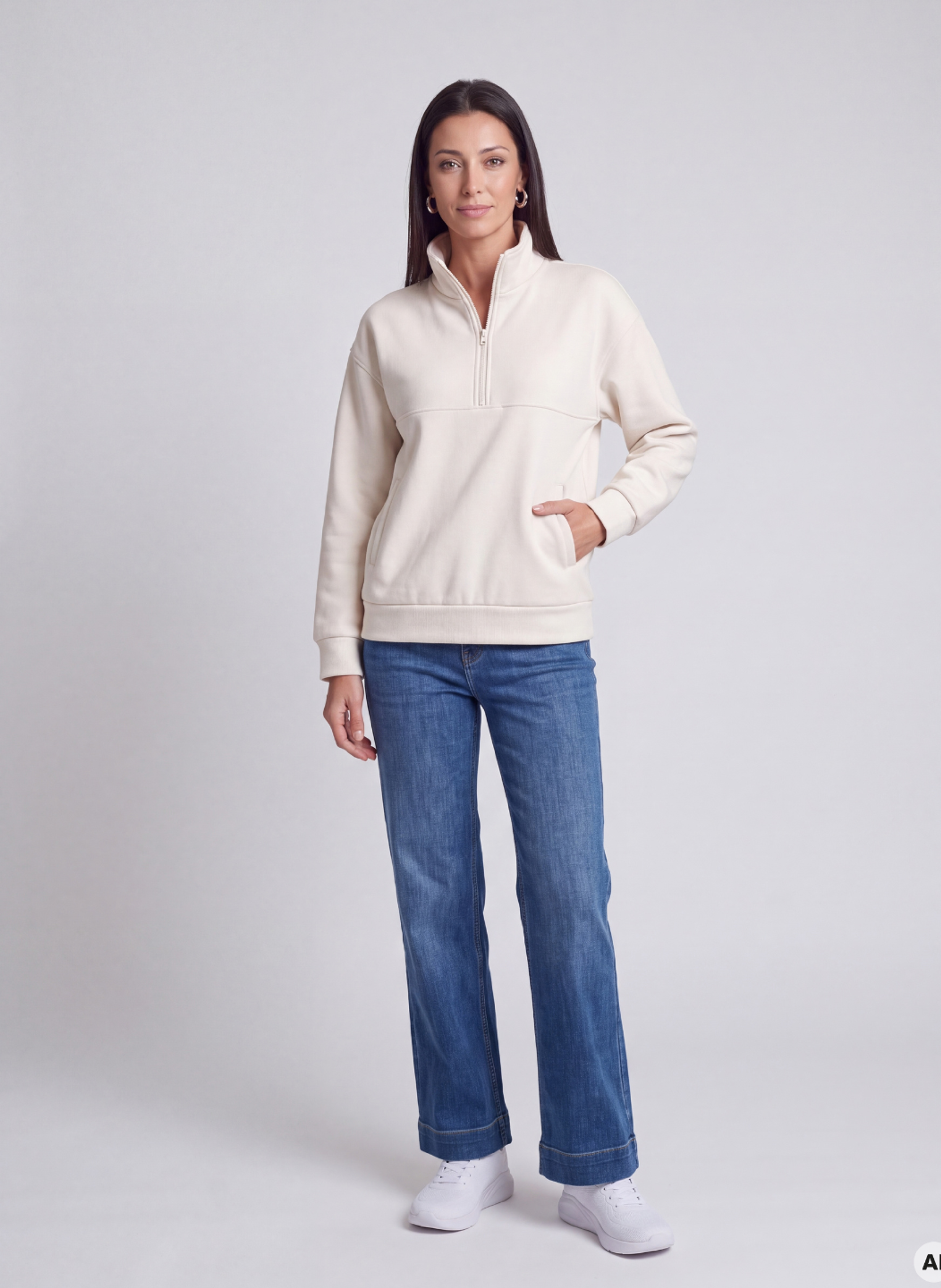 Weißes Damen-Sweatshirt mit Stehkragen und langen Ärmeln ORSAY - 004