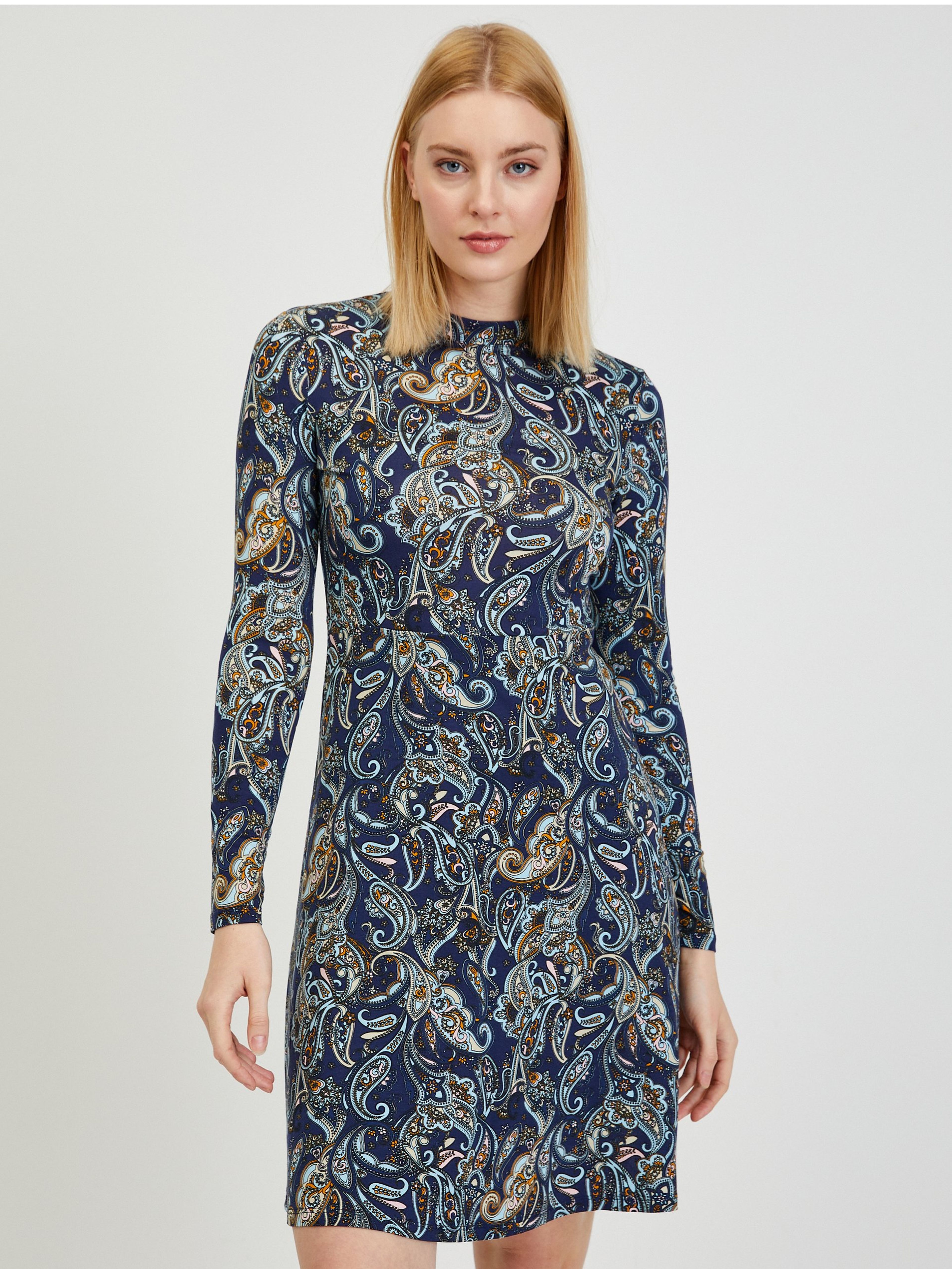 Tmavě modré dámské vzorované šaty ORSAY