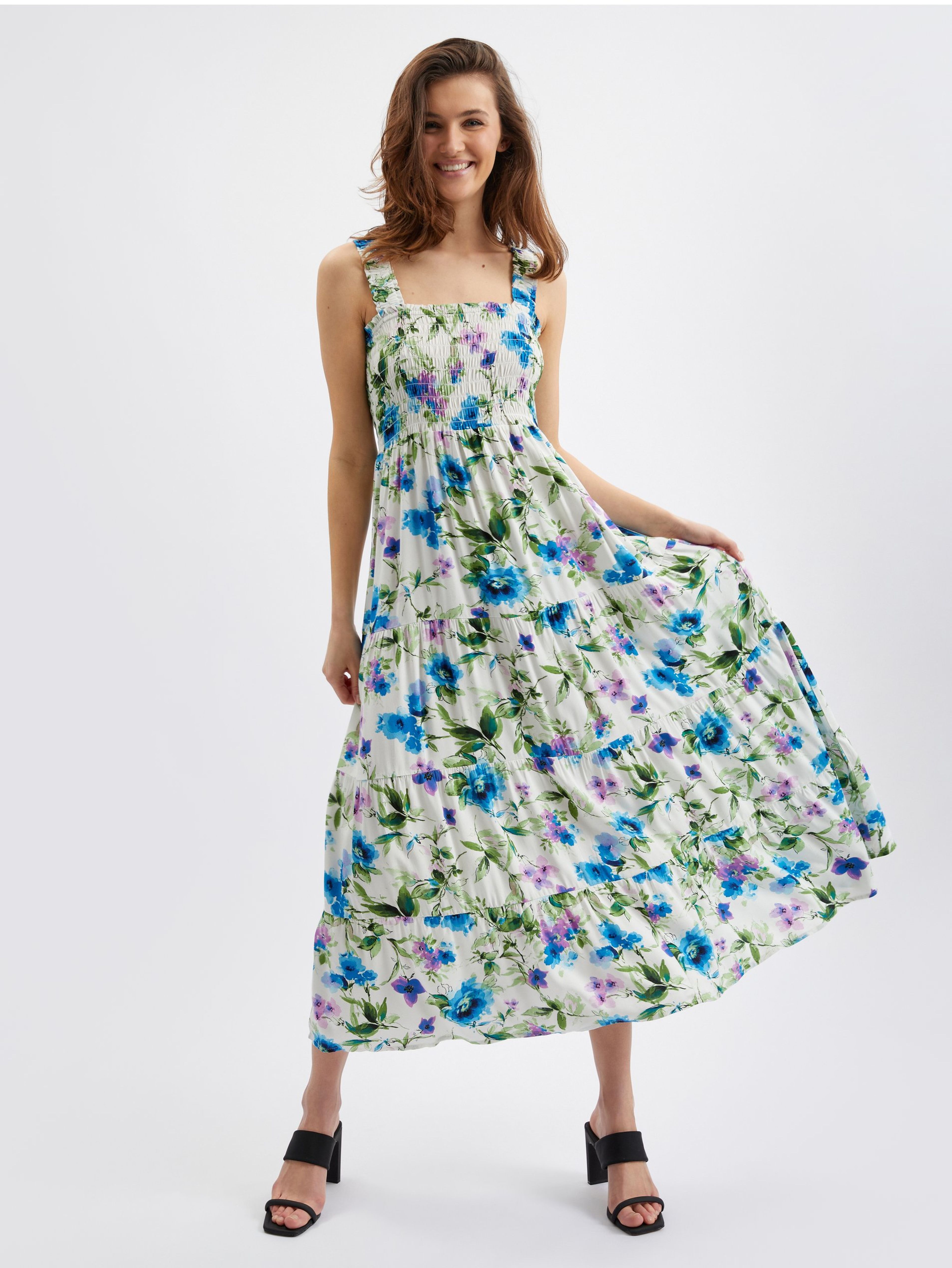 Blau- und cremefarbenes geblümtes Damenkleid ORSAY