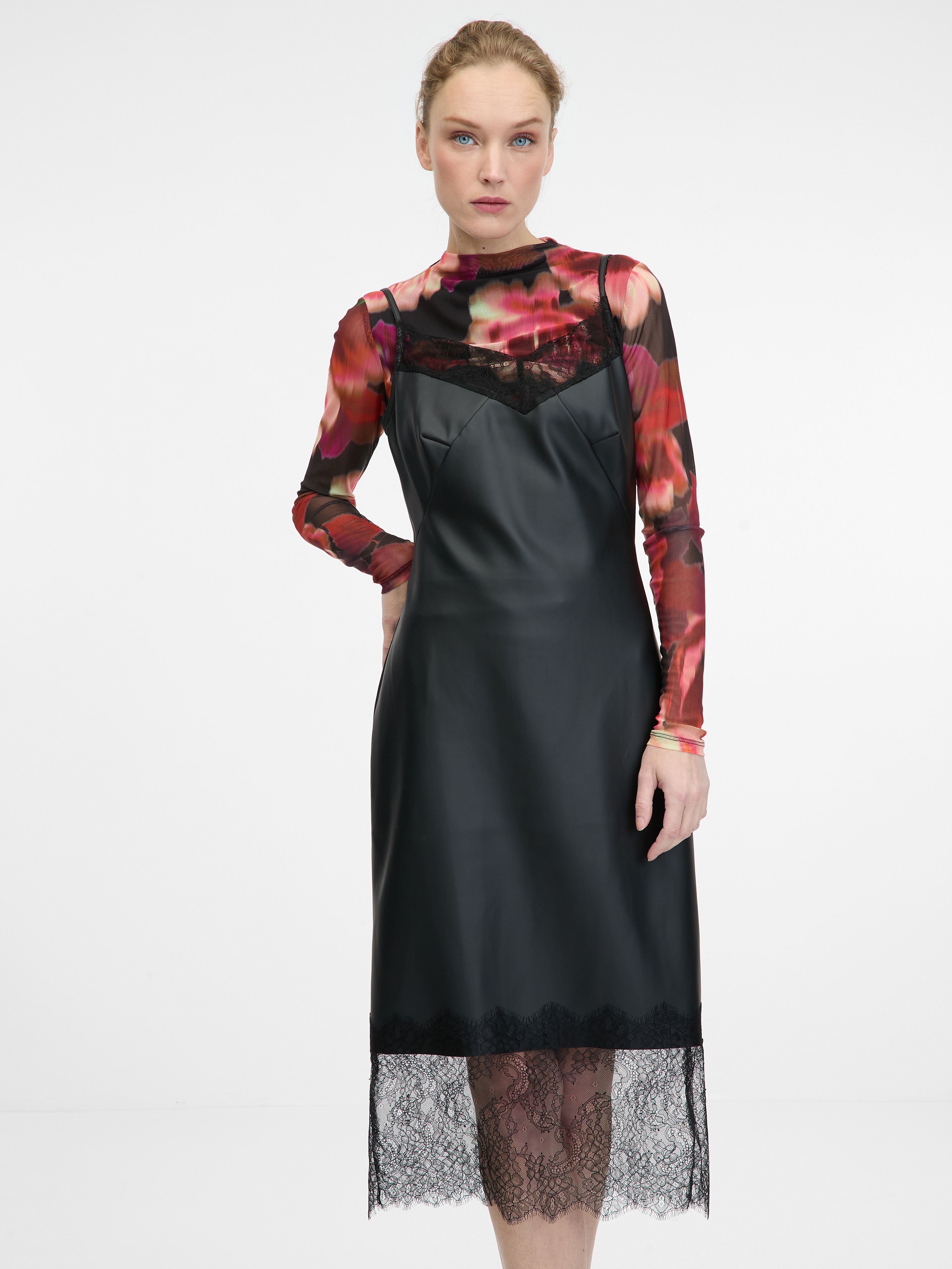 Schwarzes Damen-Midi-Kleid aus Lederimitat ORSAY