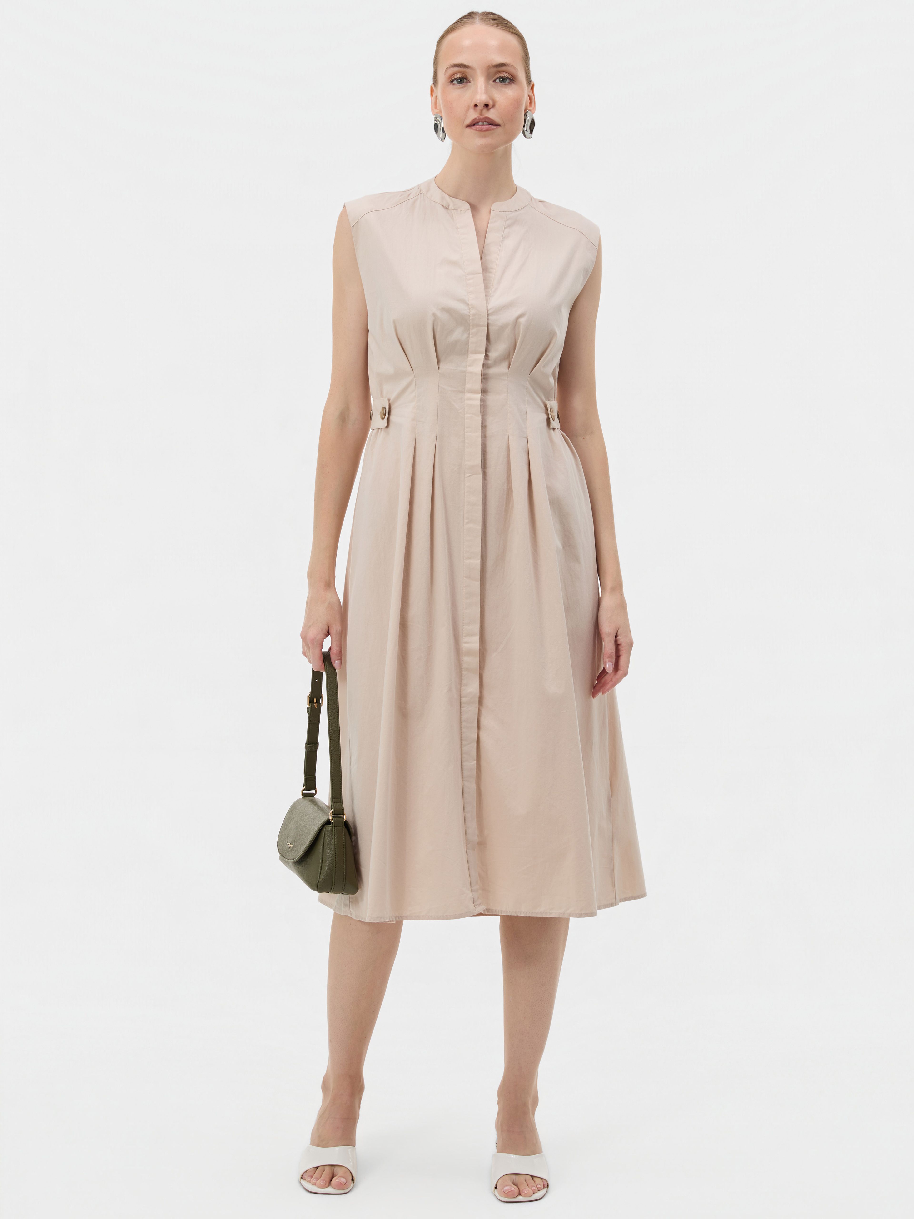Beiges ärmelloses Damen-Midikleid in A-Linie mit V-Ausschnitt ORSAY - 003