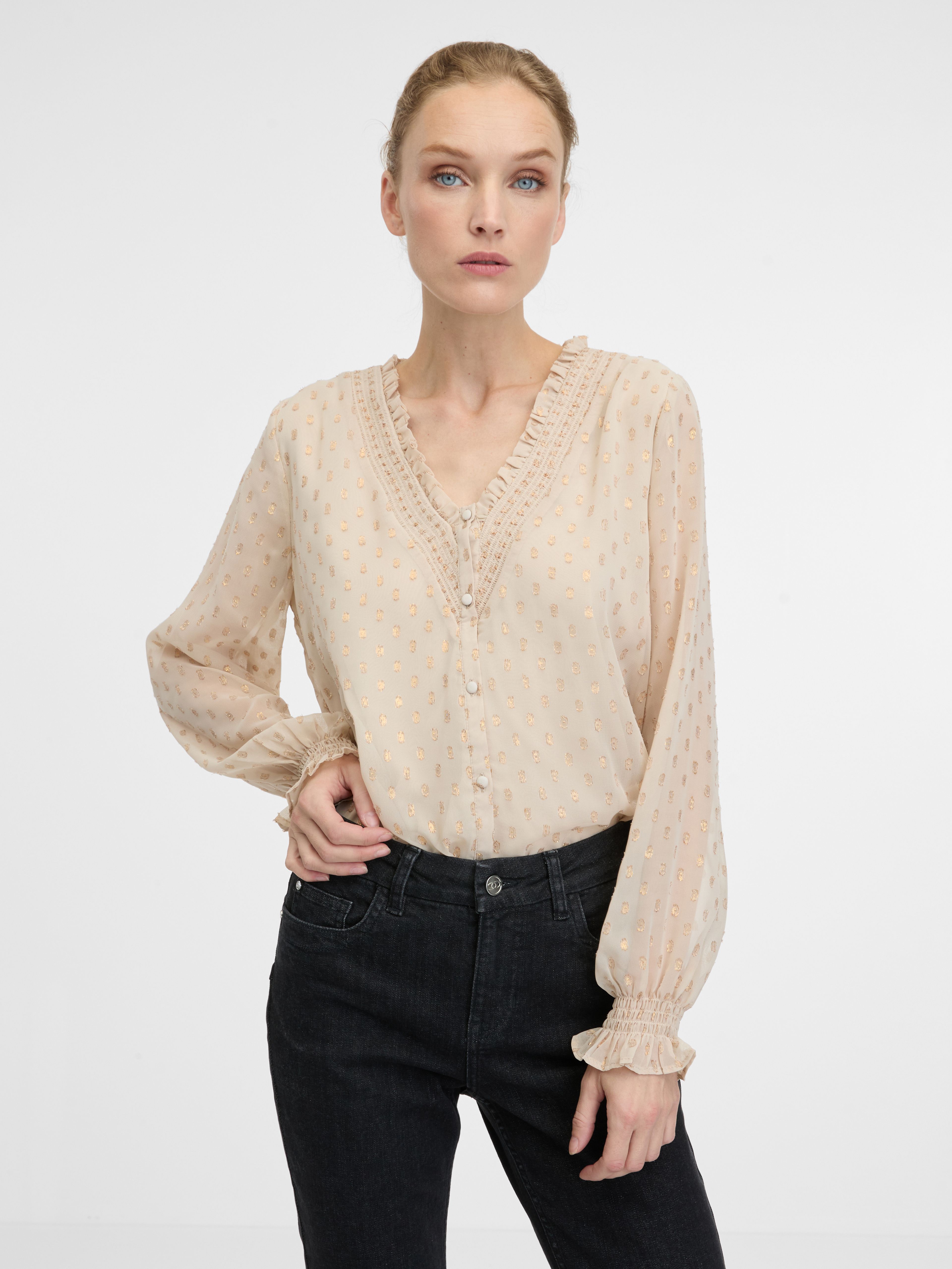 Beige Bluse mit langen Ärmeln ORSAY