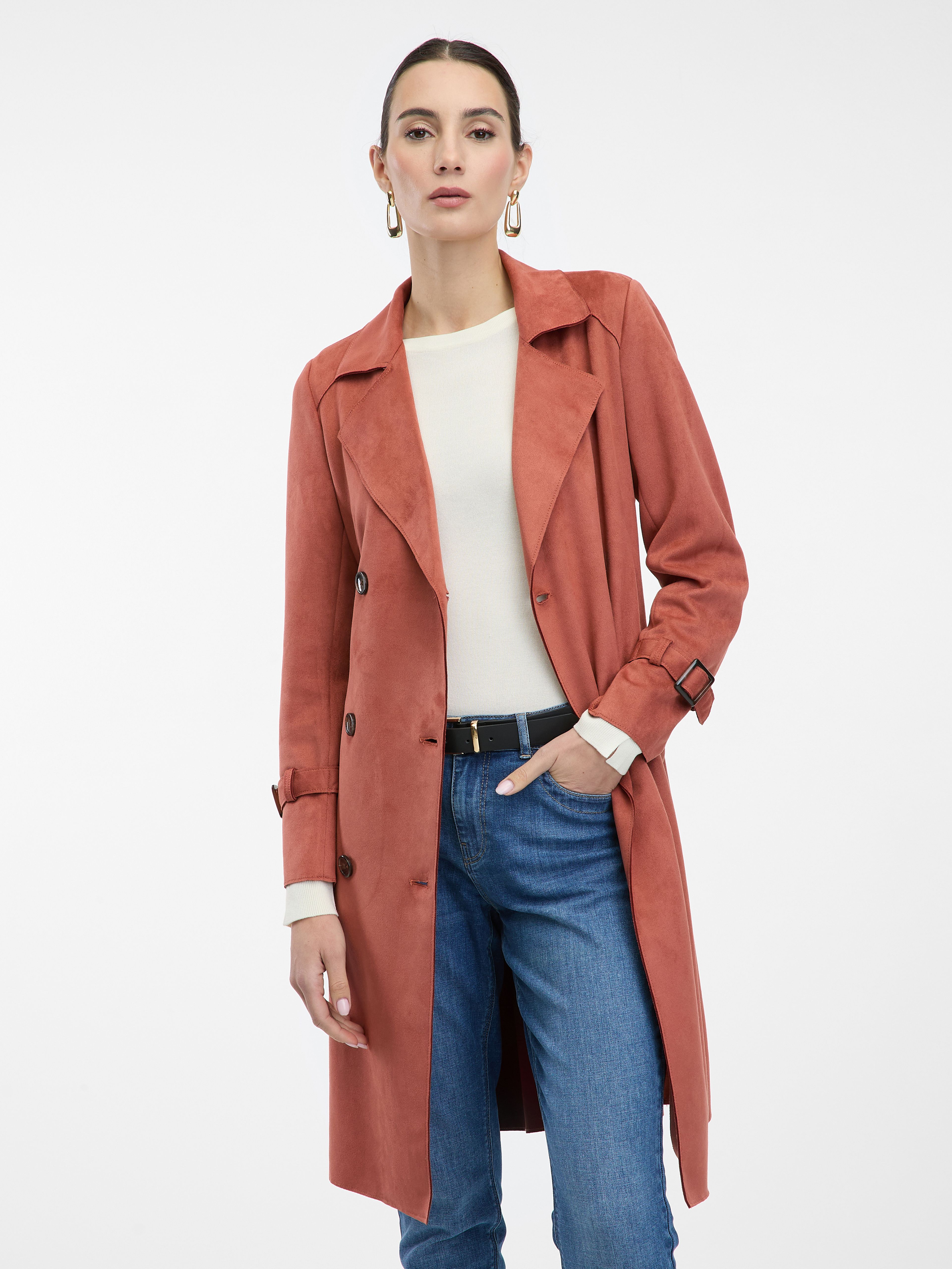 Ziegelfarbener Damen-Trenchcoat aus Wildleder ORSAY