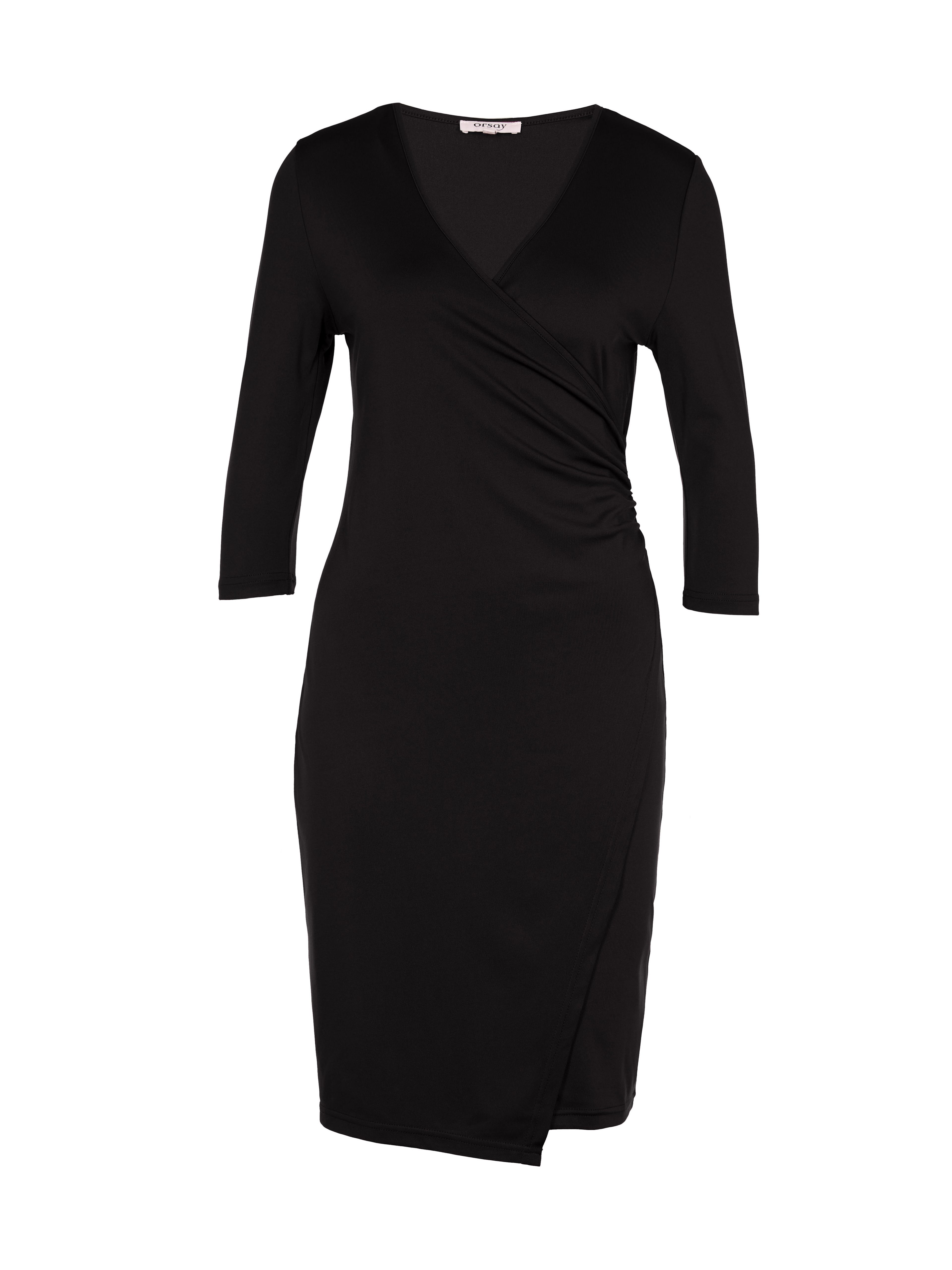 Schwarzes kurzes Damen-Wickelkleid mit V-Ausschnitt und 3/4-Ärmeln ORSAY - 005