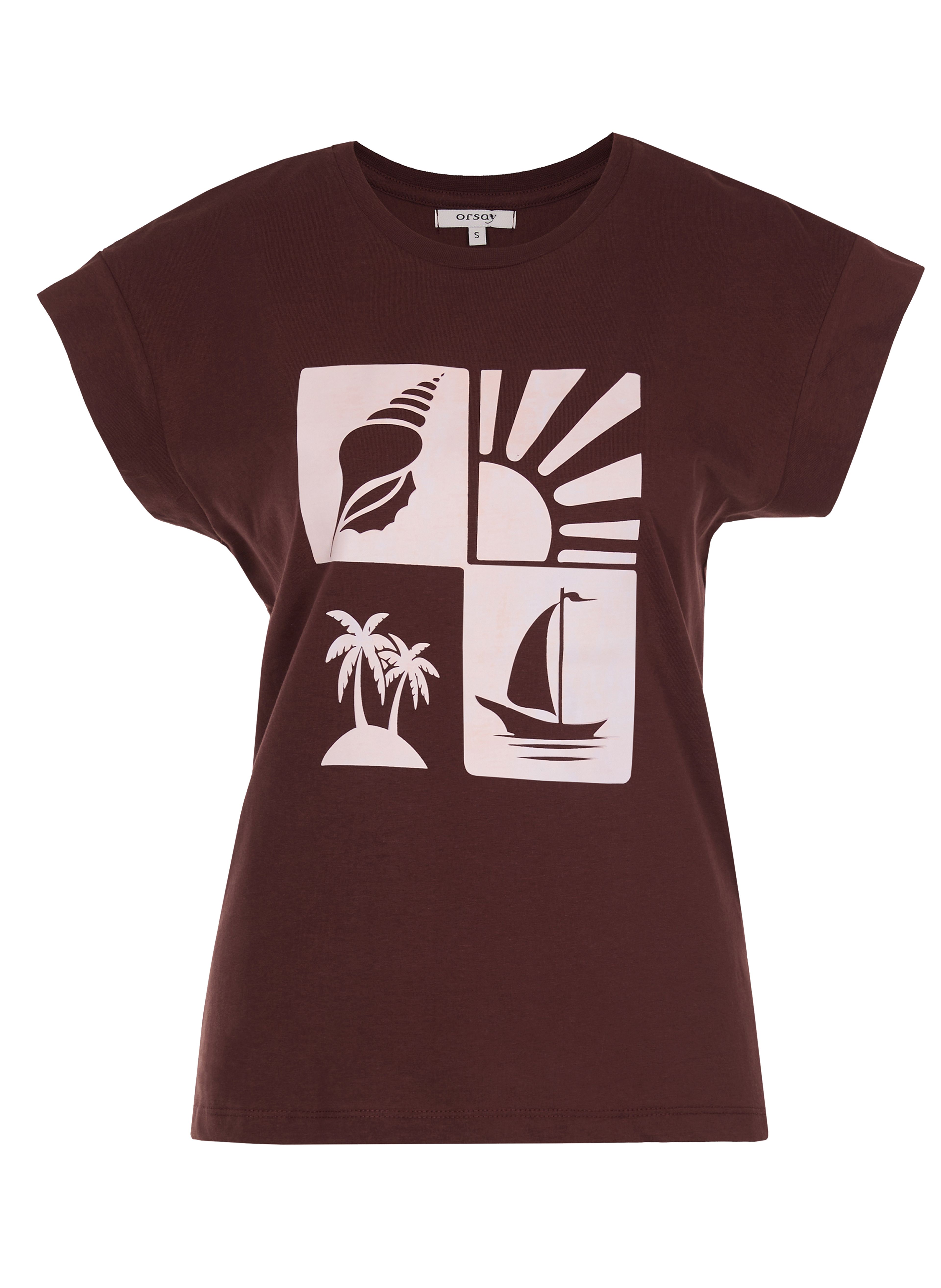 Ciemnobrązowy damski t-shirt z krótkim rękawem ORSAY - 005