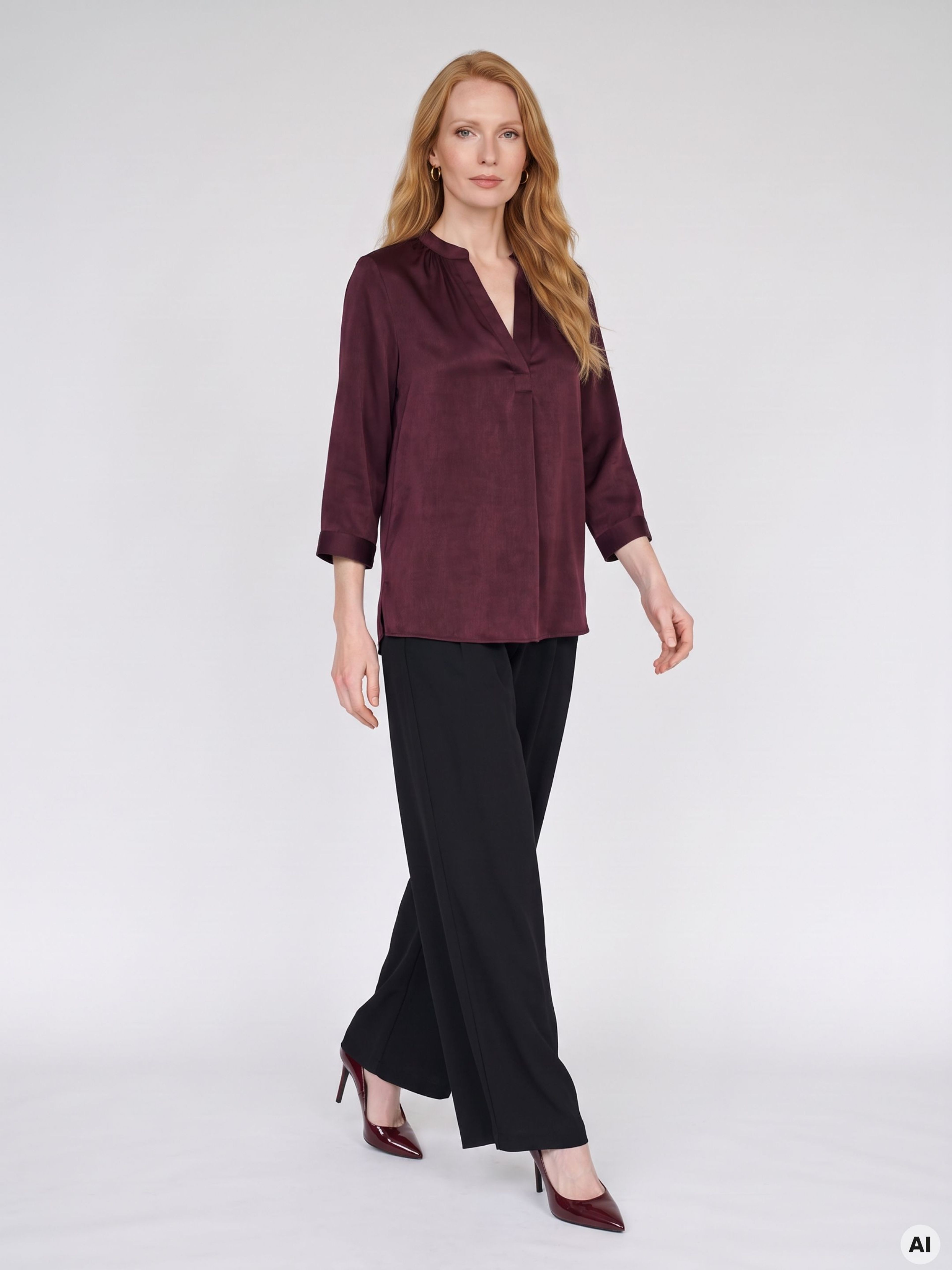 Weinrote Damen-Bluse mit 3/4-Ärmeln ORSAY - 003