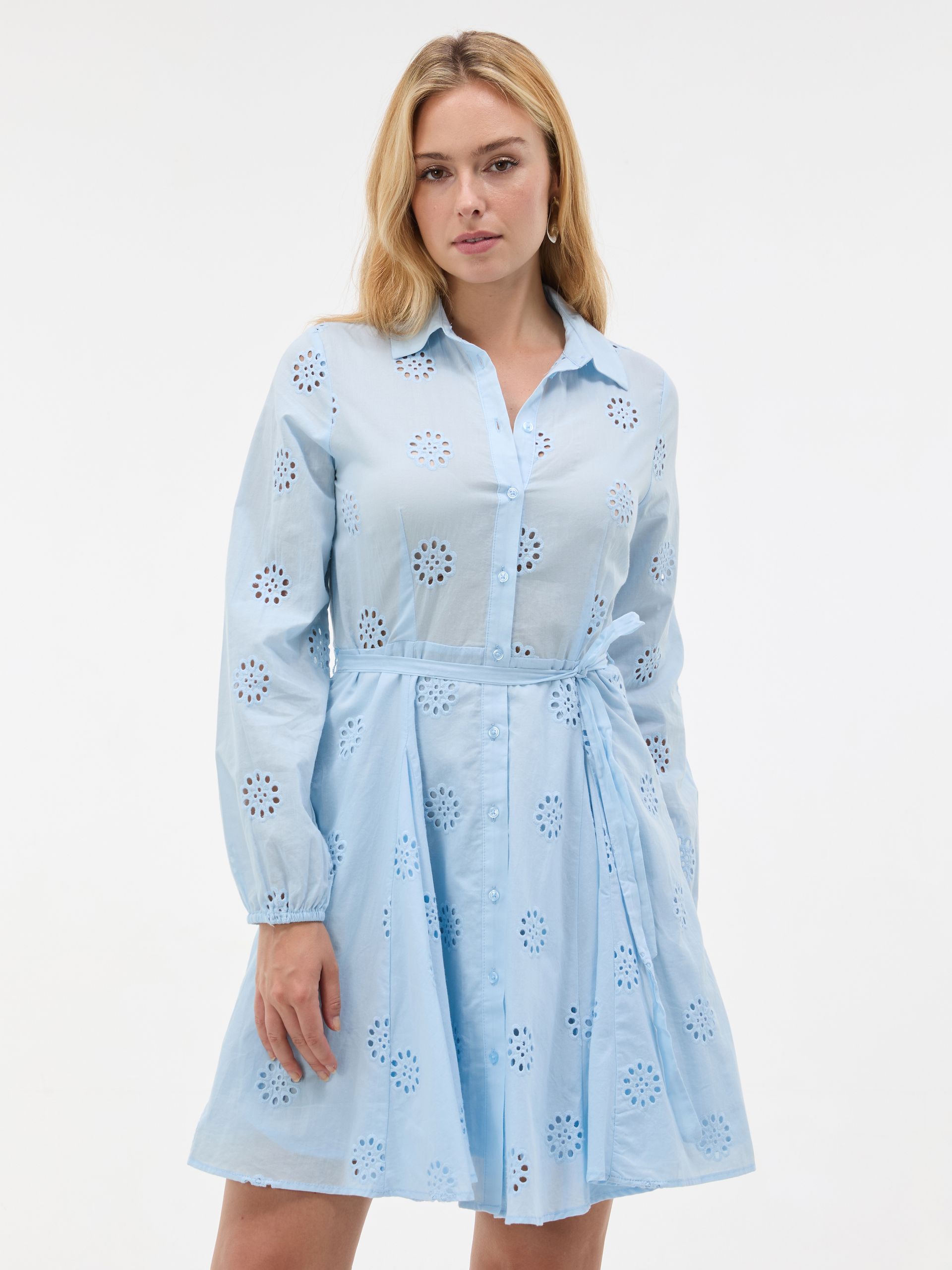 Rochie tip cămașă scurtă, cu croială evazată, albastru deschis ORSAY - 001
