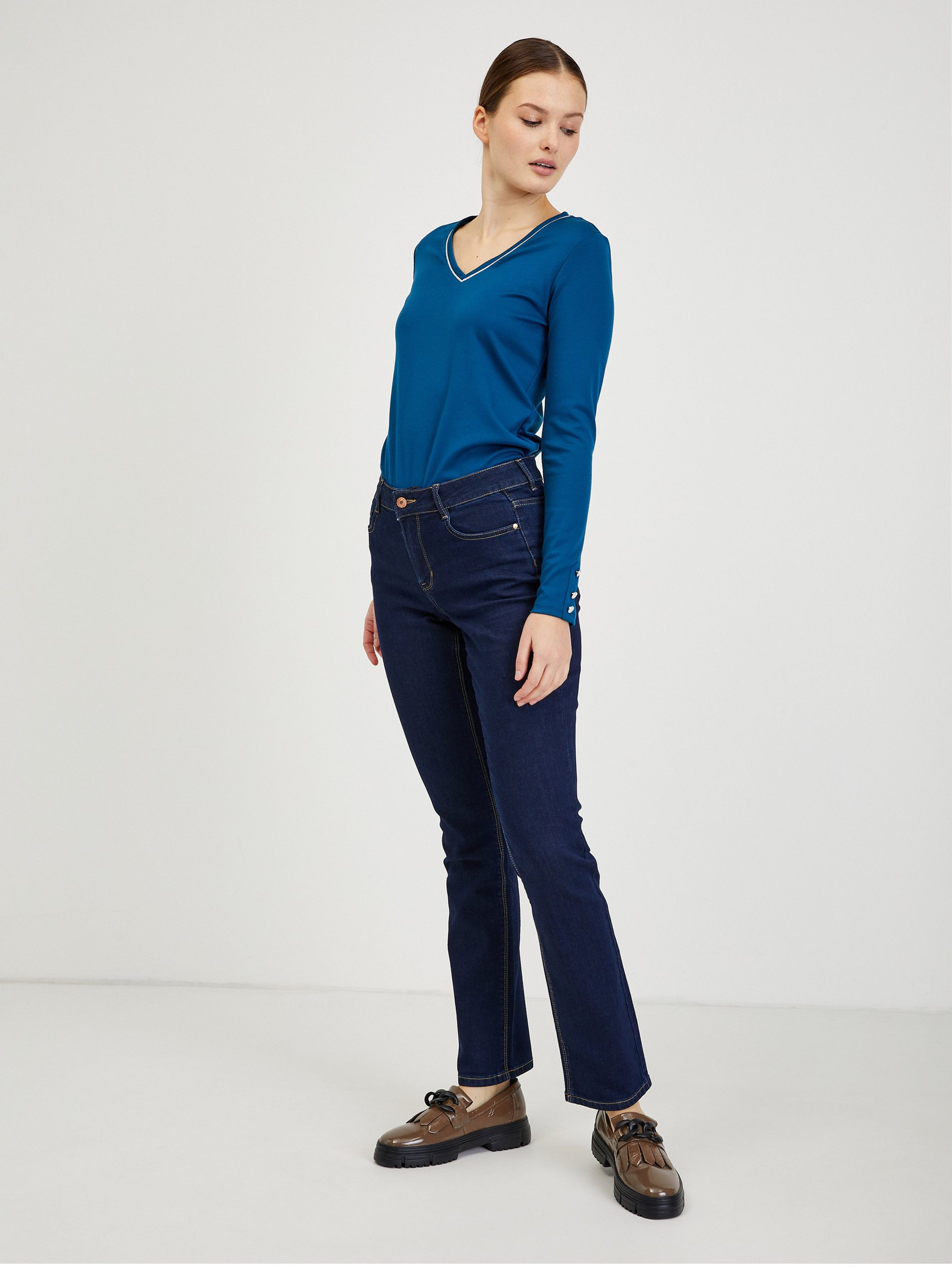 Granatowe damskie jeansy straight fit ORSAY