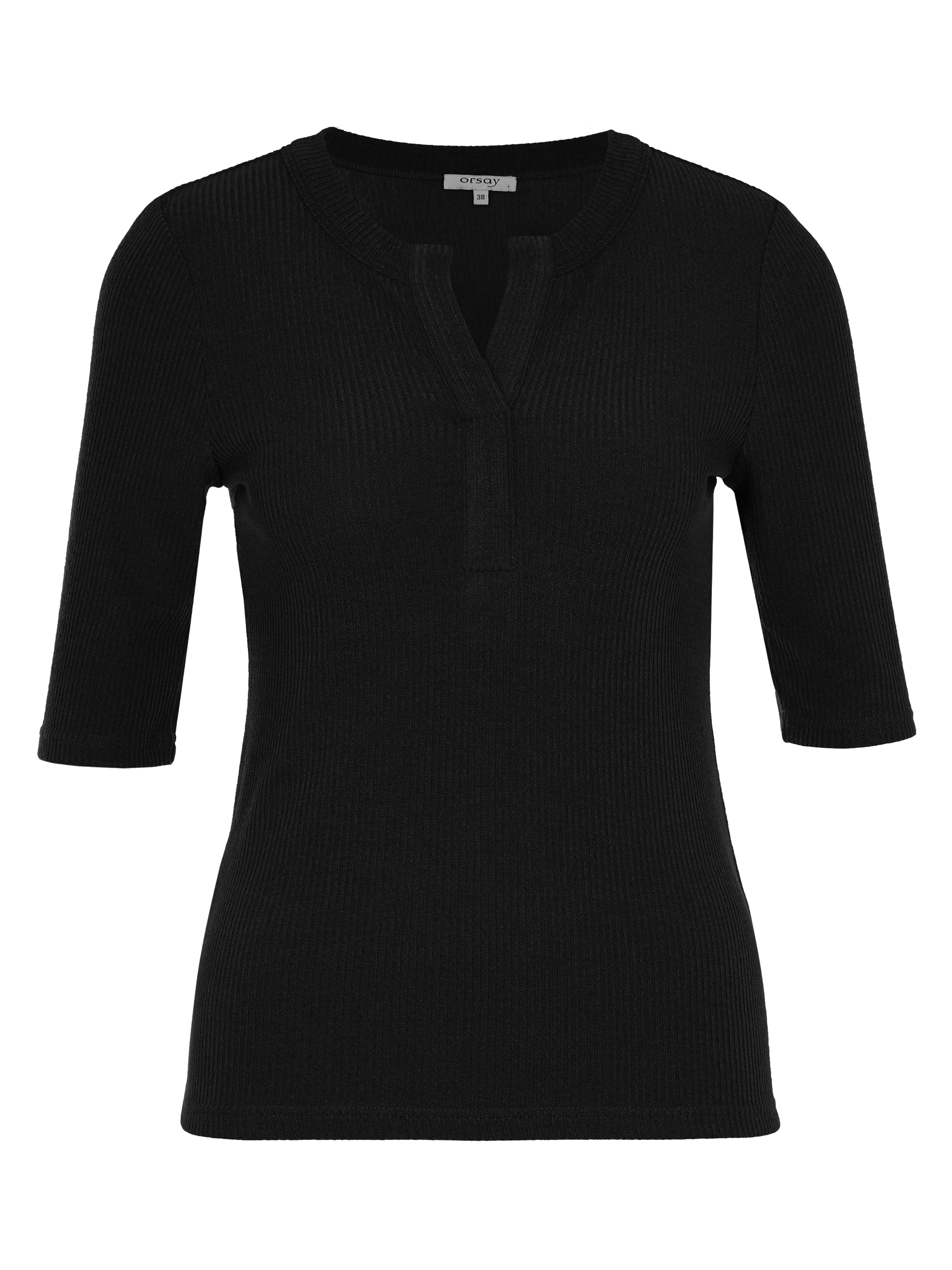 Schwarzes Damen-T-Shirt mit Kragen und kurzen Ärmeln ORSAY - 005