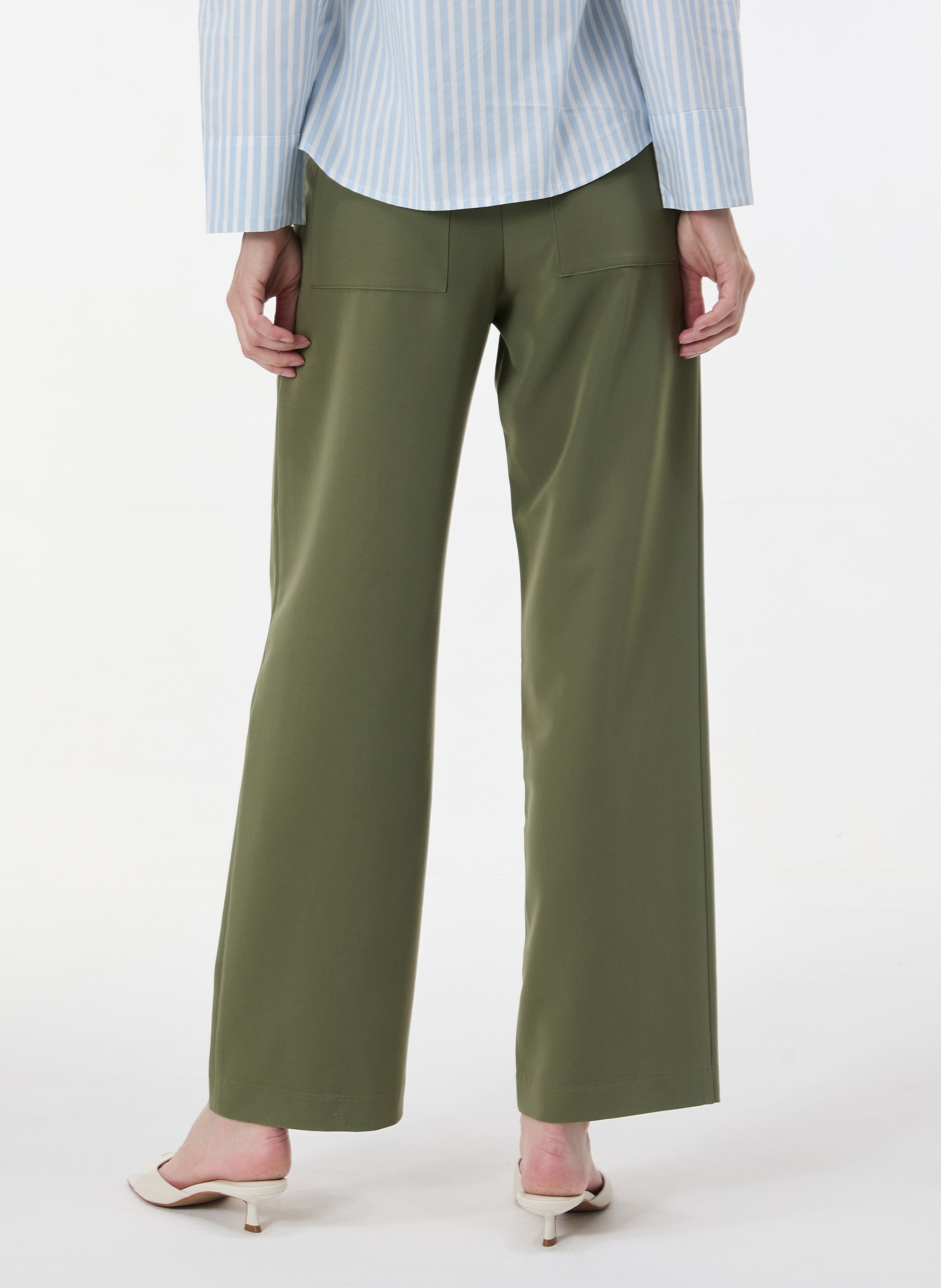 Khakifarbene Damen-Wide-Leg-Hose mit hohem Bund ORSAY - 004