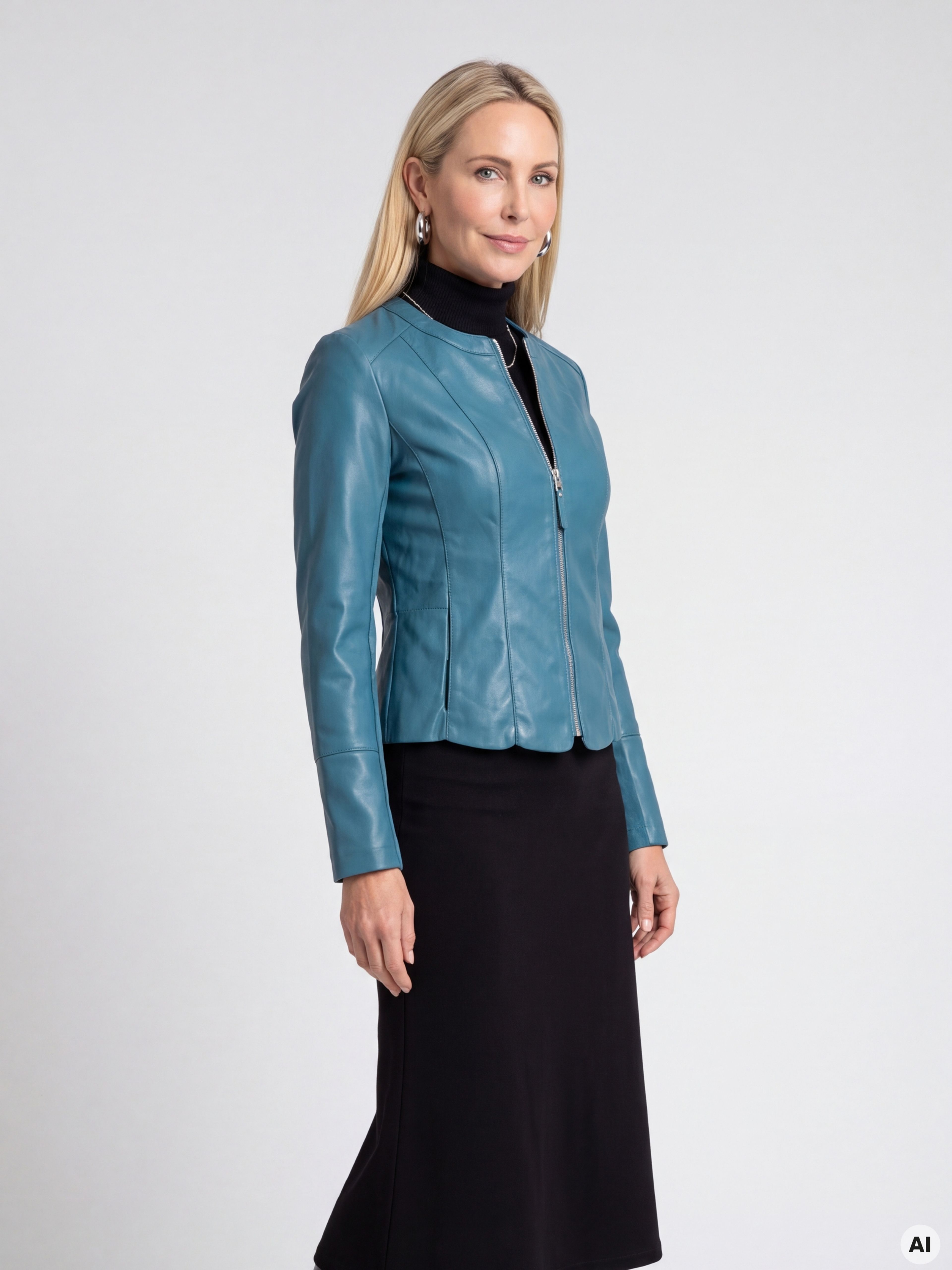 Türkisfarbene Damen-Kunstlederjacke ORSAY - 002